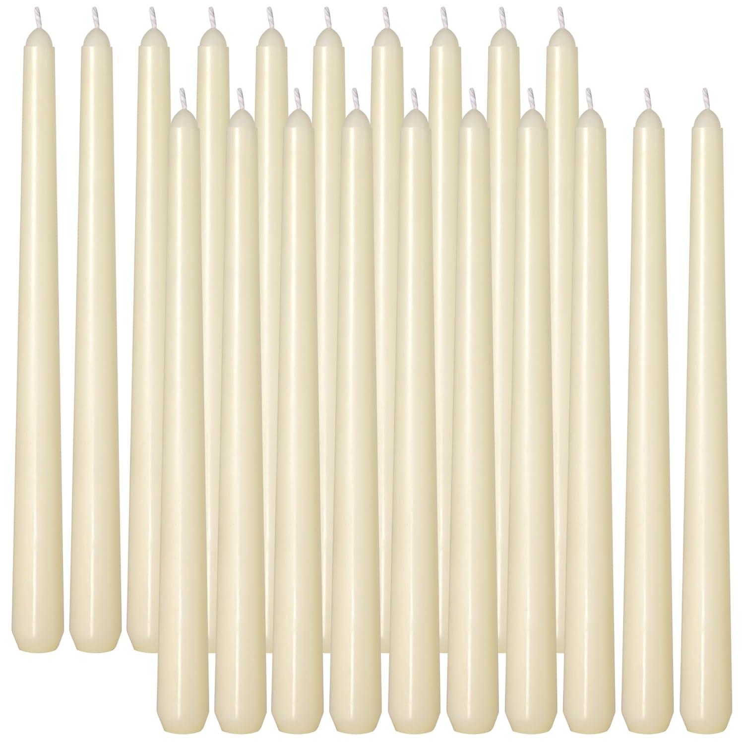 flamecan Ivory Taper Candles, Set of 20 Unscented and Smokeless 10 Inch Taper Candles Long Burning, Paraffin Wax with Cotton Wicks for Burning Approxinately 7-8 Hours Time