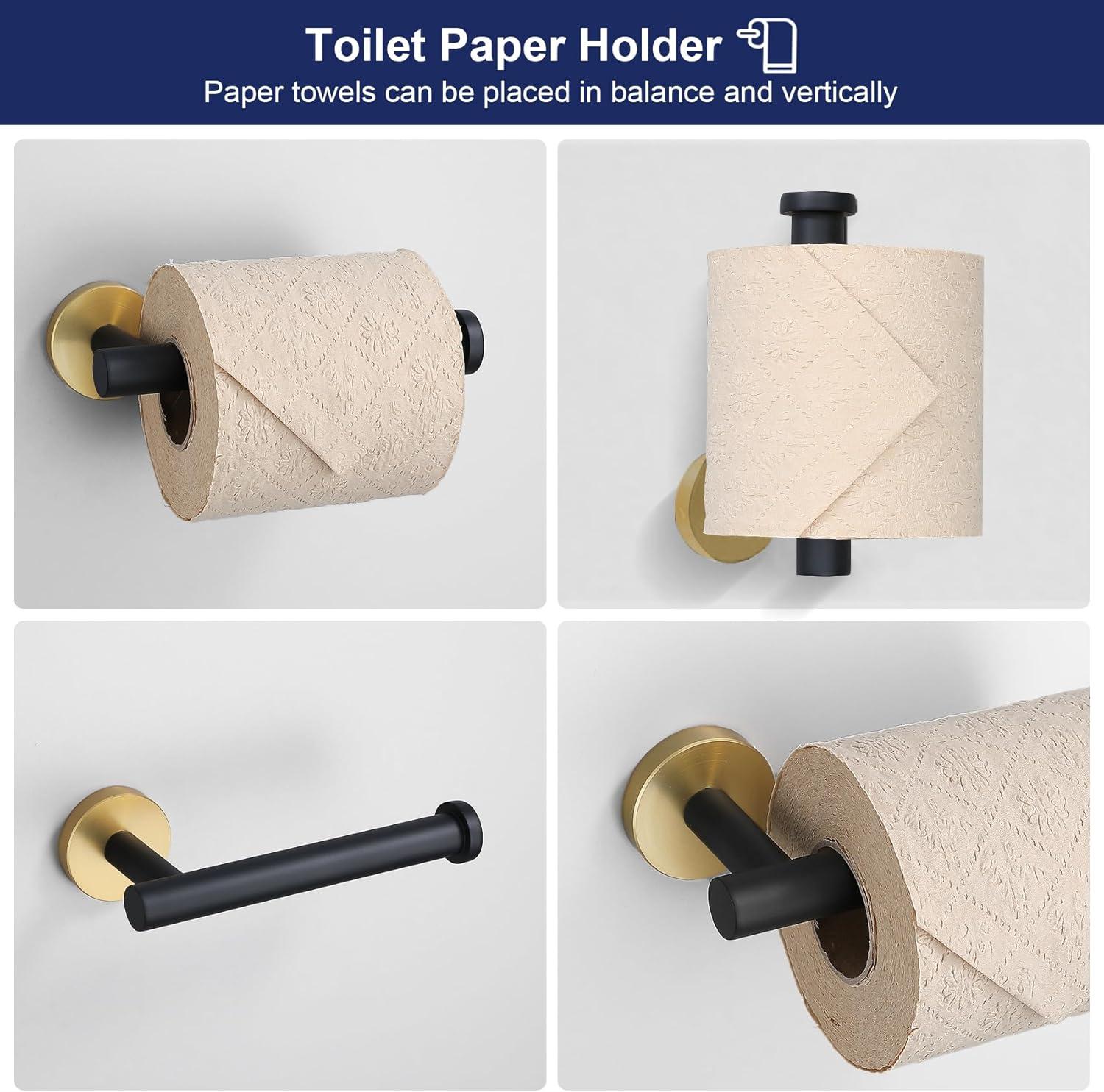 5 Pieces Black Gold Bathroom Hardware Set, 23.6 Inches Bathroom Towel Rack Set Bath Towel Bar Set, SUS304 Stainless Steel Bathroom Accessories Kit Wall Mounted