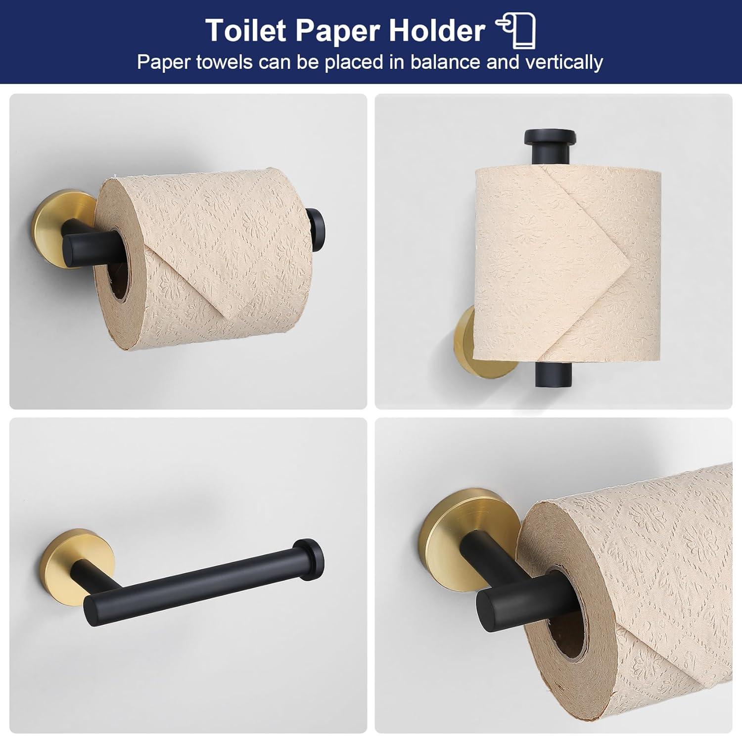 5 Pieces Black Gold Bathroom Hardware Set, 23.6 Inches Bathroom Towel Rack Set Bath Towel Bar Set, SUS304 Stainless Steel Bathroom Accessories Kit Wall Mounted