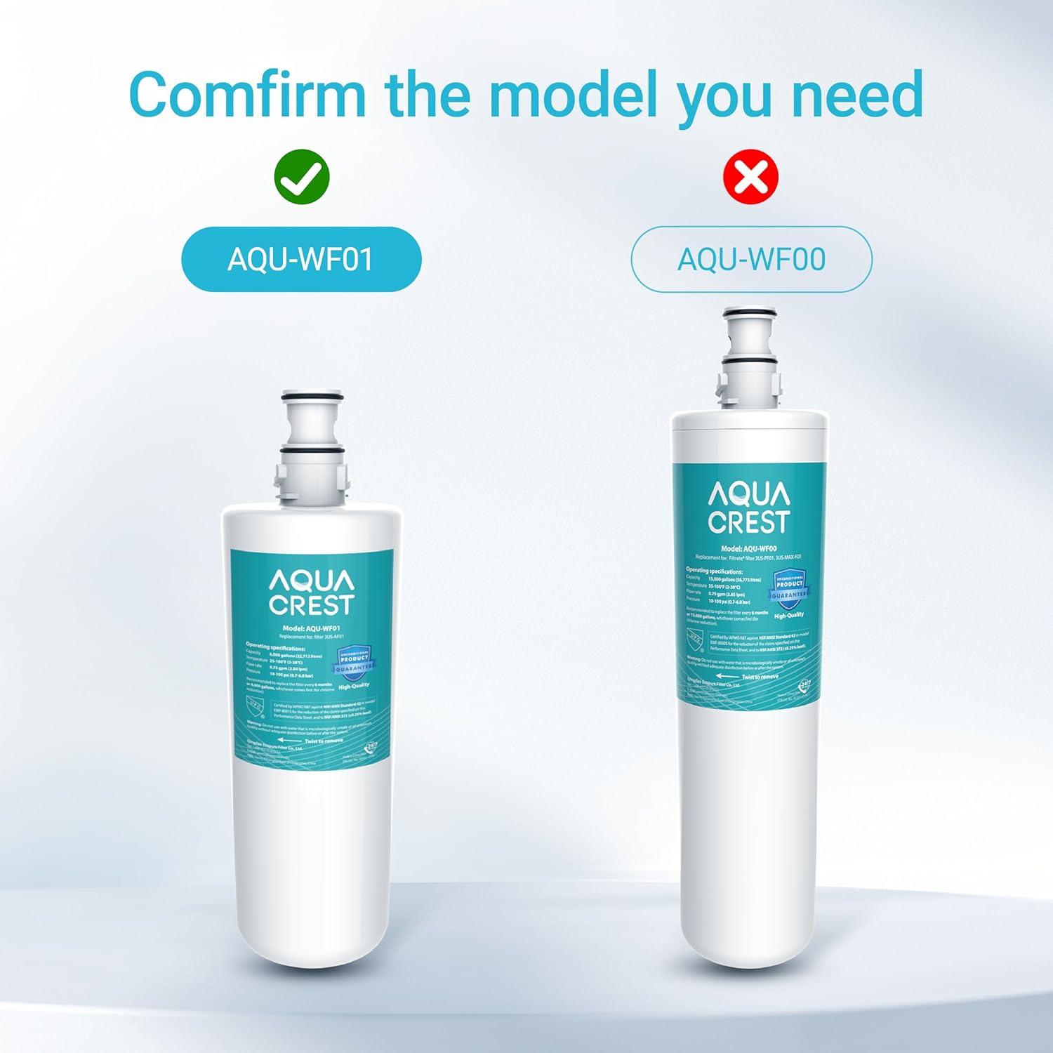 AQUA CREST 3US-AF01 Under Sink Water Filter, Replacement for Standard 3US-AF01, 3US-AS01, Aqua-Pure AP Easy C-CS-FF, WHCF-SRC, WHCF-SUFC, WHCF-SUF Water Filter, NSF/ANSI 42 Certified (Pack of 1)