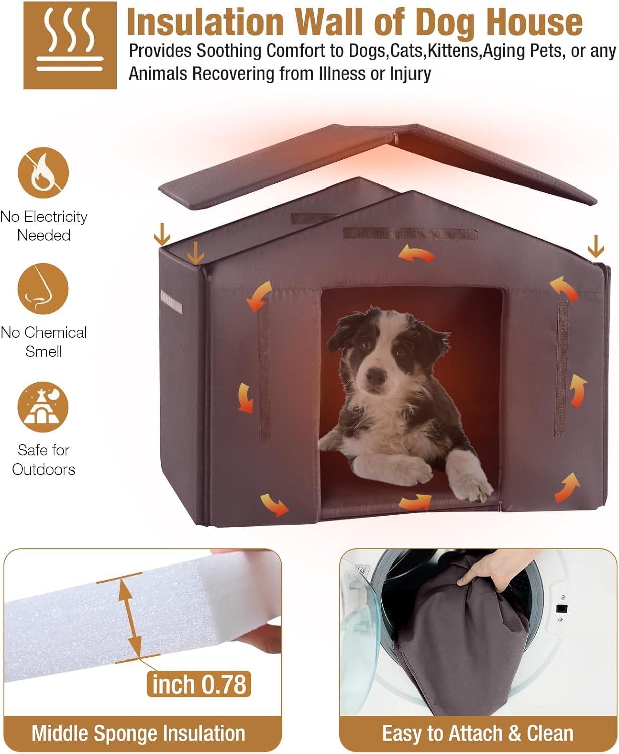 Aivituvin Dog House Outdoor with Insulated Liner and Metal Frame Waterproof Dog Kennel for Small to Large Sized Dogs Large Doghouse 100% Insulated Puppy Shelter for Winter 37.4"