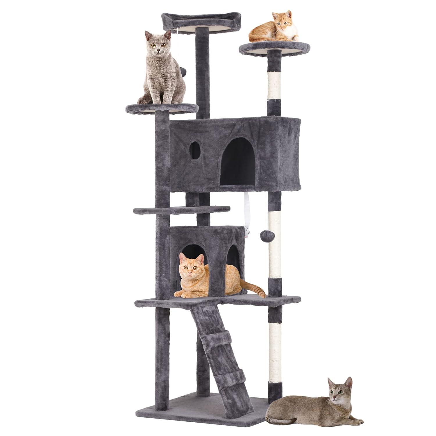 Tucker Murphy Pet™ 70In Cat Tree Tower For Indoor Cats,Multi-Level, Furniture Activity Center With Scratching Posts Stand House Cat Condo With Funny Toys For Kittens Pet Play House,Dark Gray