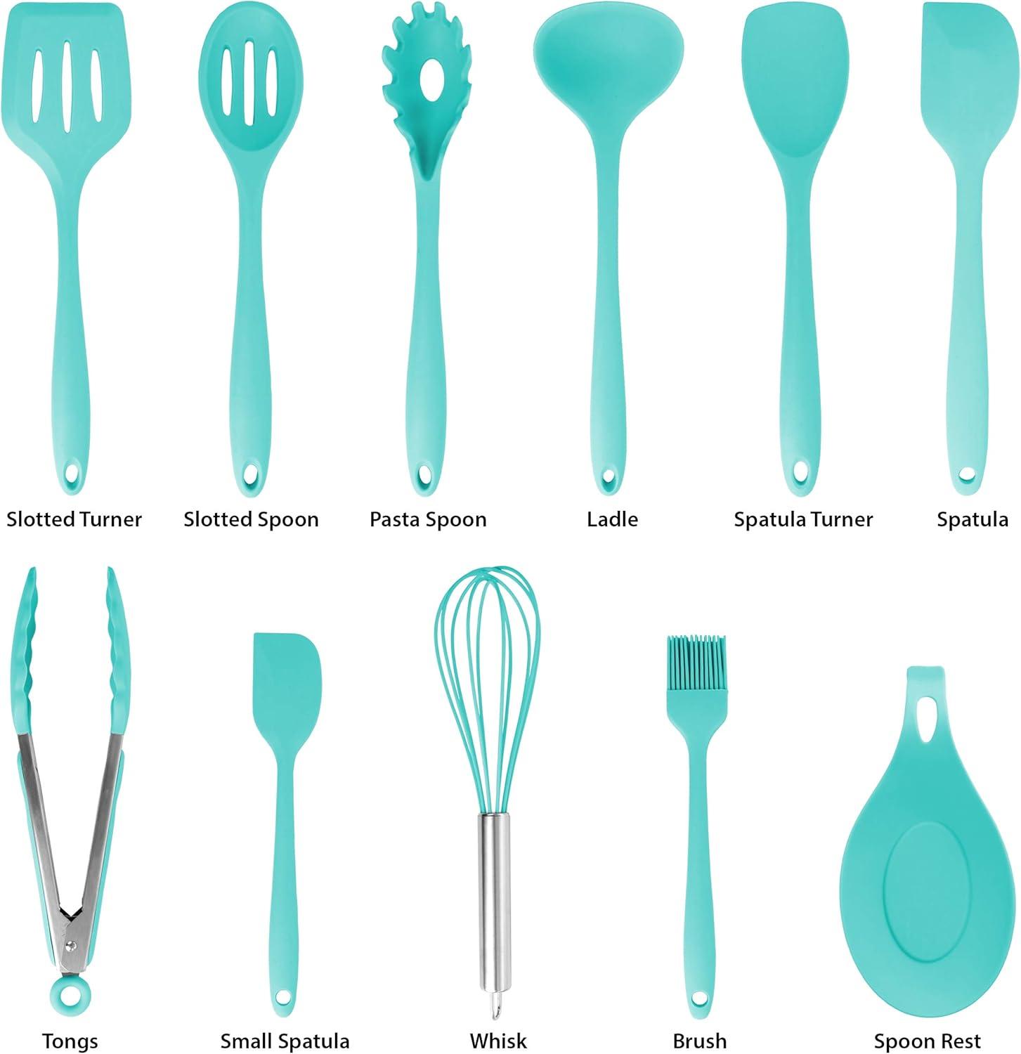 MegaChef Light Teal Silicone Cooking Utensils, Set of 12