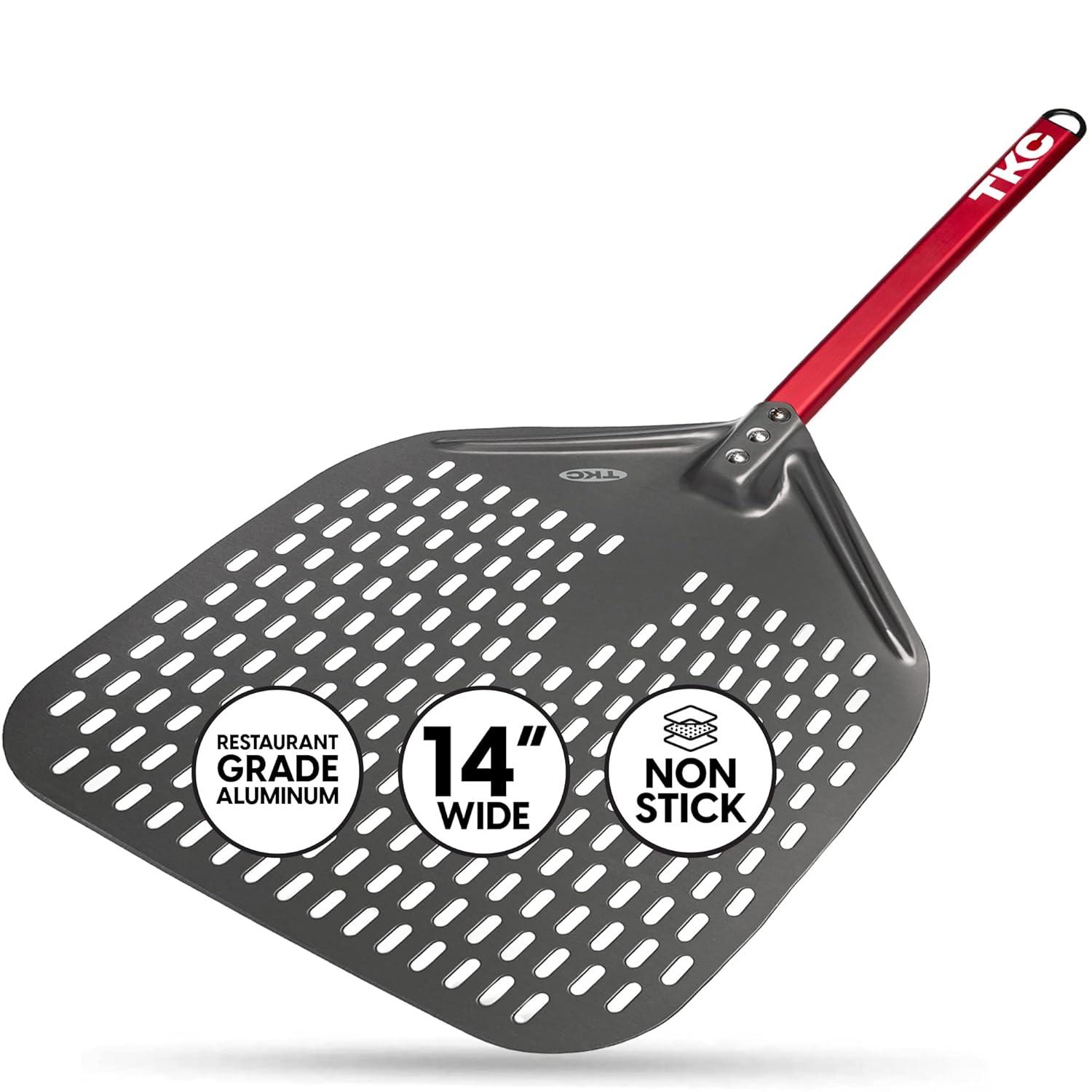 TKC 14 In Perforated Pizza Peel - Aluminum Turning Peel for All Pizza Ovens 31 Black/Red