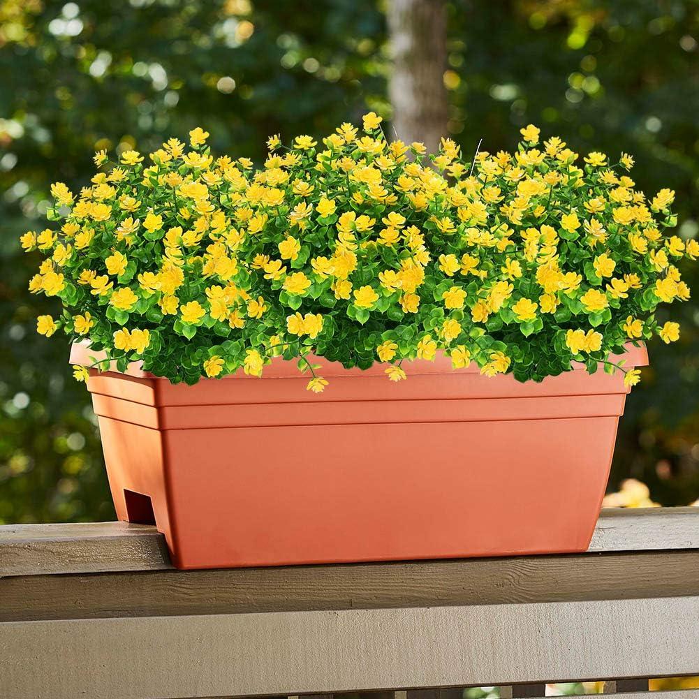 Baumaty 6 Bundles Outdoor Artificial Flowers UV Resistant Boxwood Plants, Greenery for Indoor Outside Hanging Garden Porch Window Box Home Wedding Farmhouse Decor (Yellow)