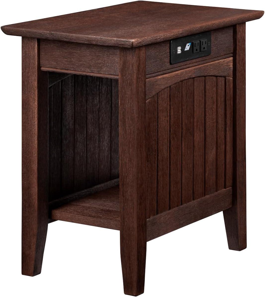 Nantucket Burnt Amber Solid Rubberwood Side Table with Charging Station