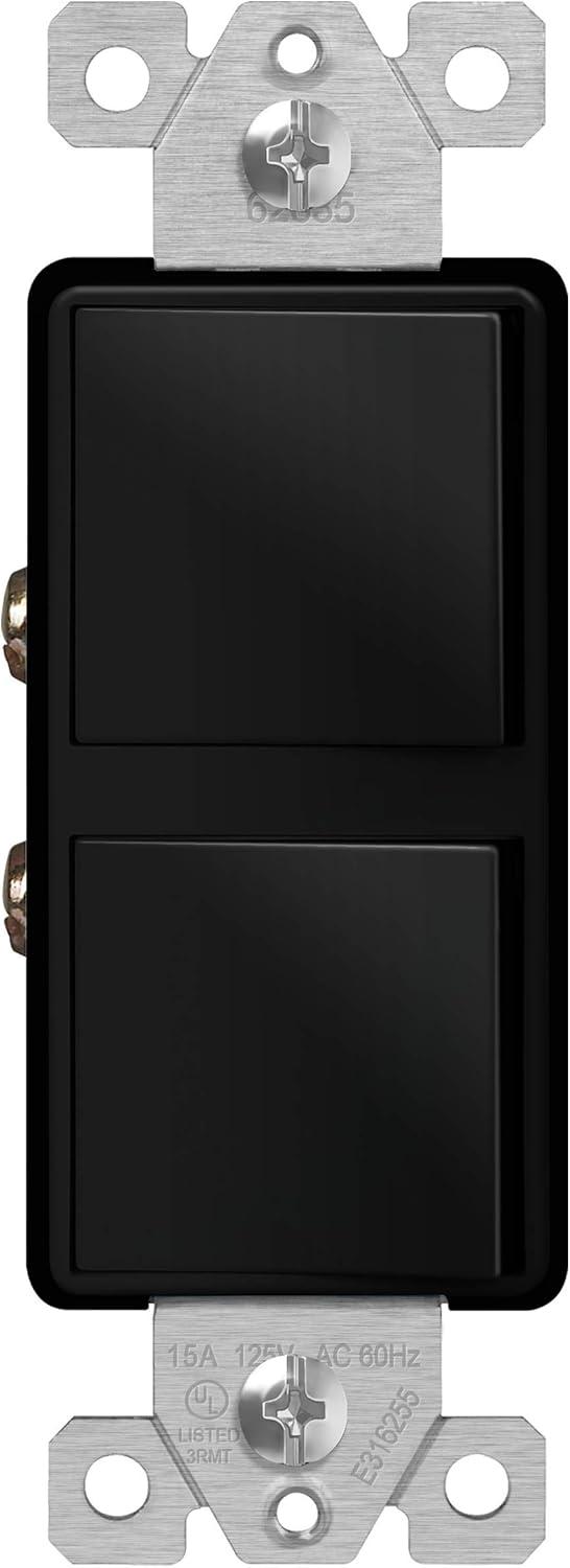 ENERLITES Double Paddle Rocker Decorator Switch, Ground terminal, Clamp-Type Back Insert Wiring, Copper Wires Only, Single Pole, Residential/Commercial Grade, 15A 120-277VAC, 62834-GD, Gold