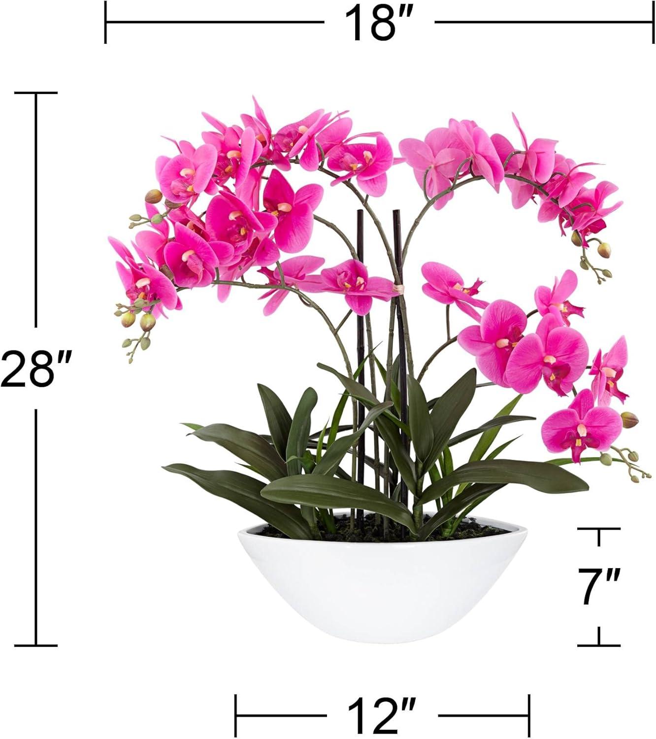 Dahlia Studios Potted Silk Faux Artificial Flowers Realistic Pink Orchid in Ceramic Pot for Home Decoration Living Room 28" High