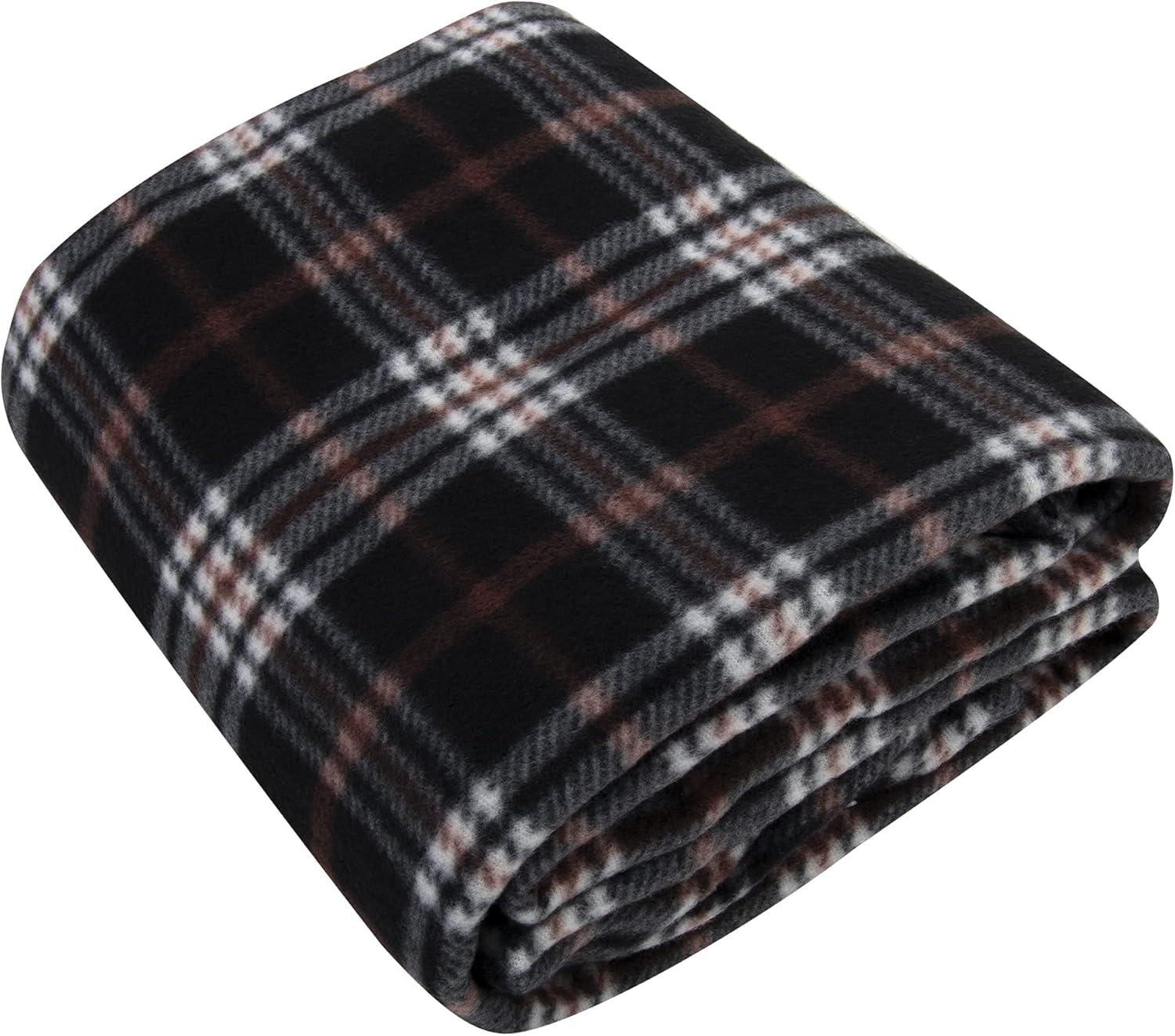 Single Plaid Color 60”L x 50”W Fleece Throw Blanket for Fall, Winter, Spring, Summer, Men, Women, Children & Pets in Brown Plaid