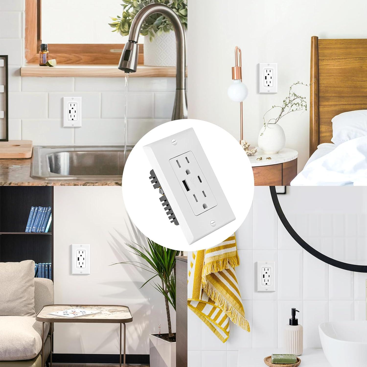 USB Outlet Receptacle, Tamper-Resistant Outlet with USB C & USB A Wall Charger Outlet, 5.0A Electrical USB Outlet, UL & CUL Listed, Wall Plate Included, White