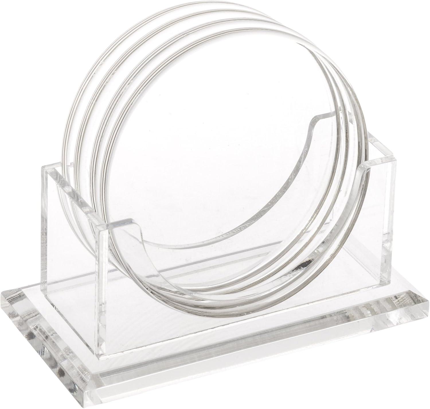 Clear Acrylic Round Drink Coasters with Stand, Set of 4