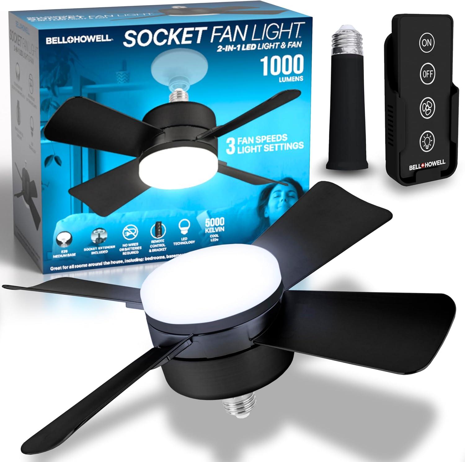 Bell + Howell Bell + Howell Socket Fan, Ceiling Fan With 1000 Lumens and Remote Control
