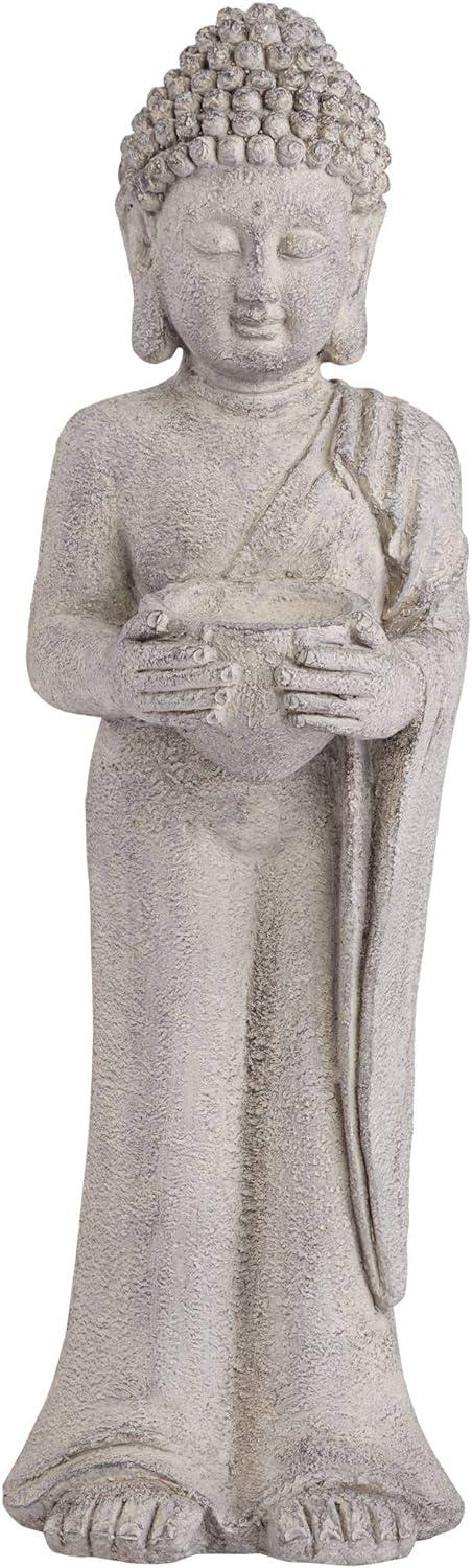 John Timberland Standing Buddha Statue Sculpture Zen Garden Decor Indoor Outdoor Front Porch Patio Yard Outside Home Balcony Gray Faux Stone 32" Tall