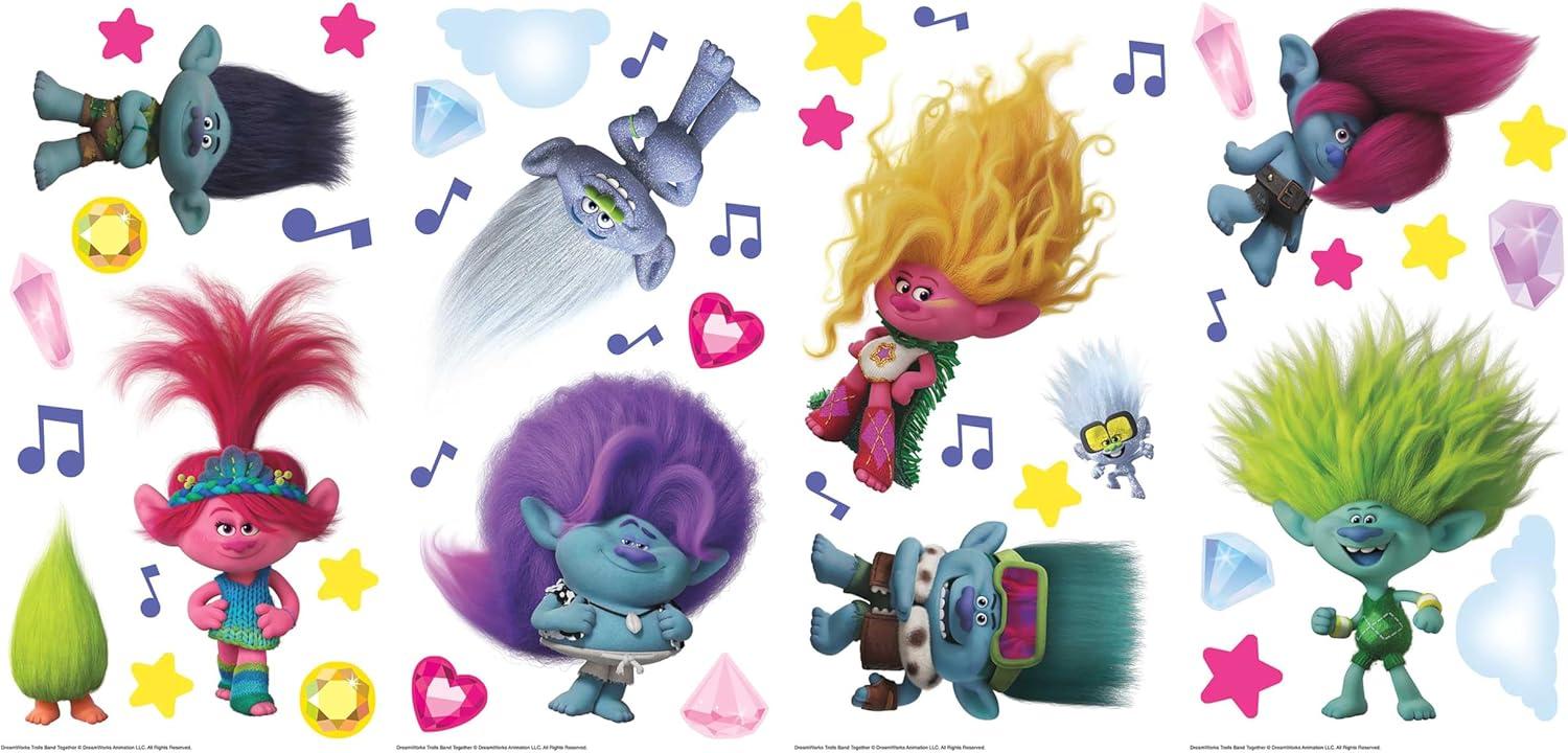 Trolls 3 Band Together with Glitter Wall Decals