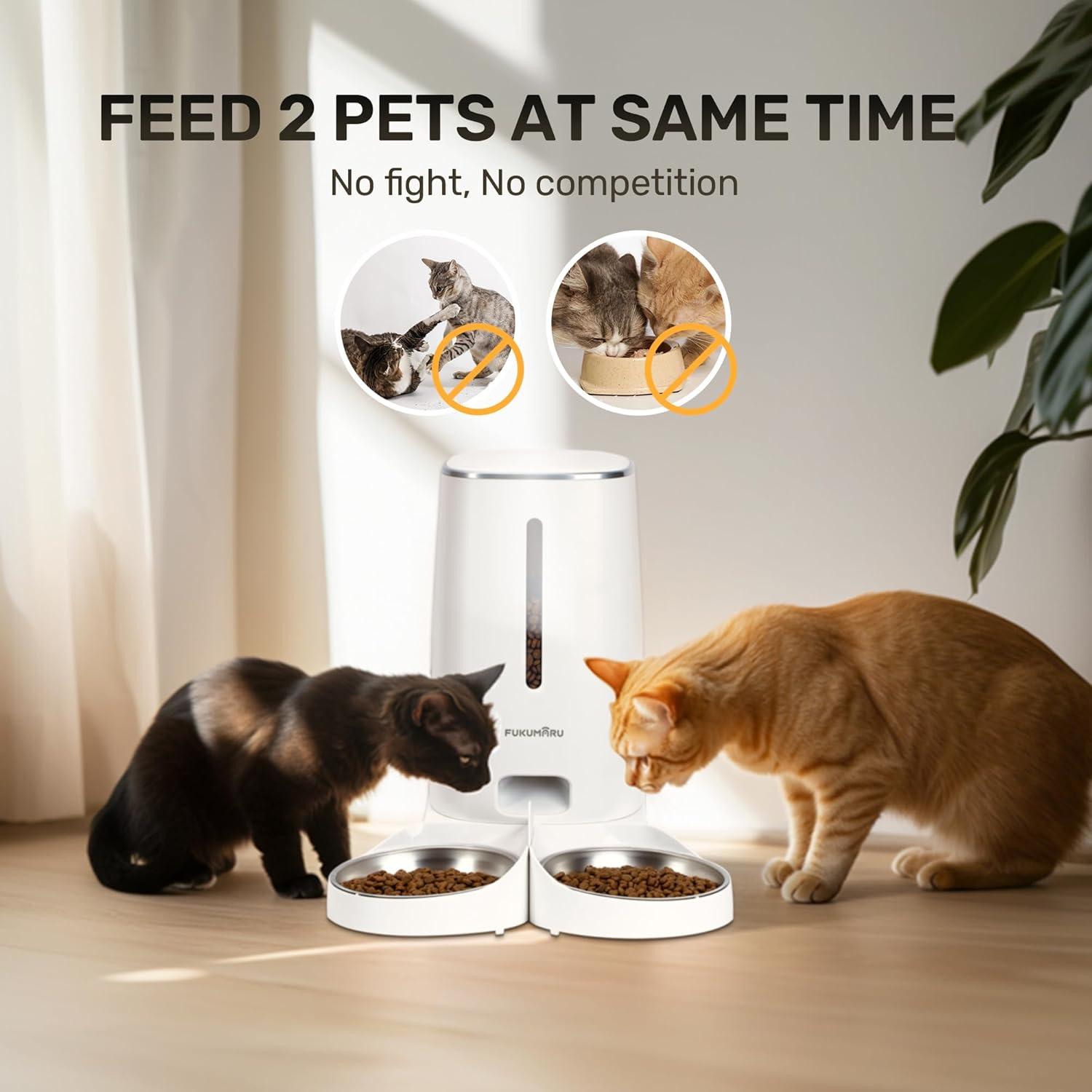 FUKUMARU Automatic Cat Feeder, 4L Dog Feeders with Double Bowls, Support DIY Meals and Timed Control WiFi Cat Food Dispenser, Suit for Most Cat and Dog Food C49