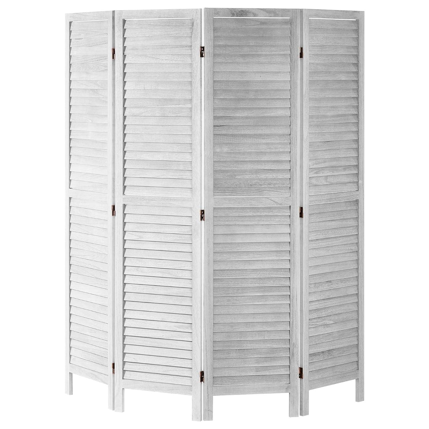 Wood Room Divider, 8 Panel Wood Folding Privacy Screen, 66.9 in. Tall Indoor Louvered Wooden Partition, Portable