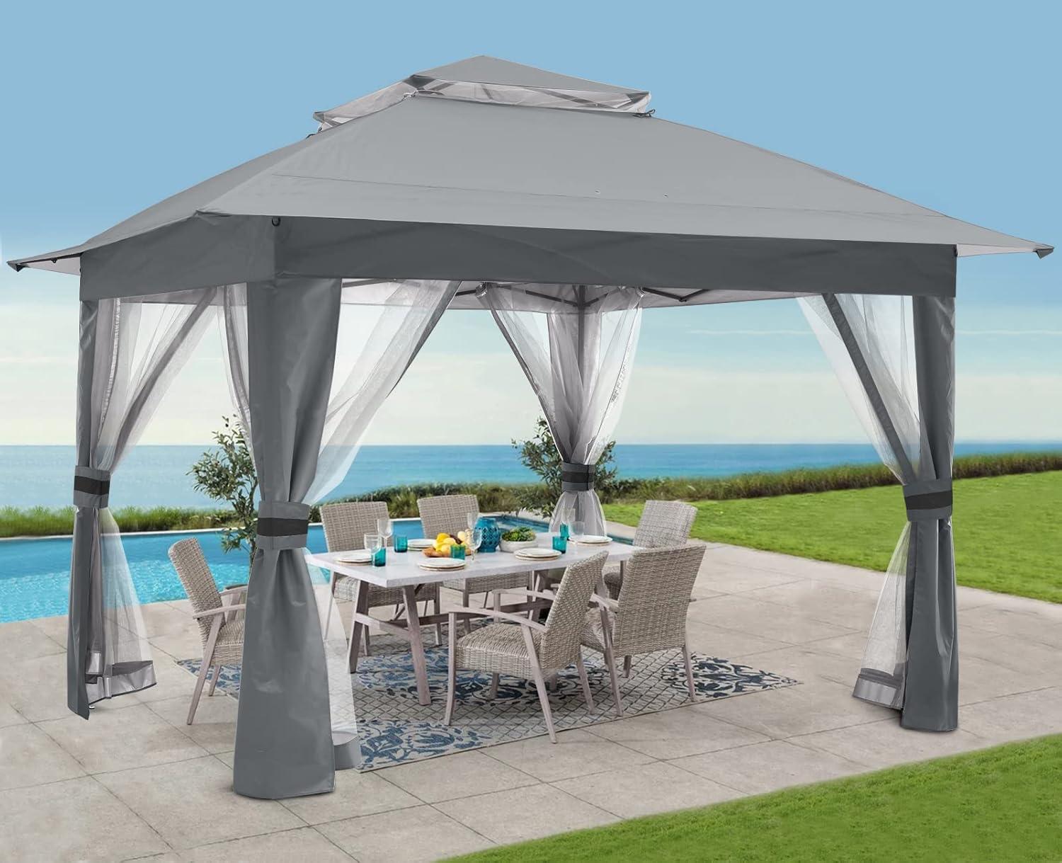 Grey 13x13 Pop Up Gazebo Tent with Mosquito Netting