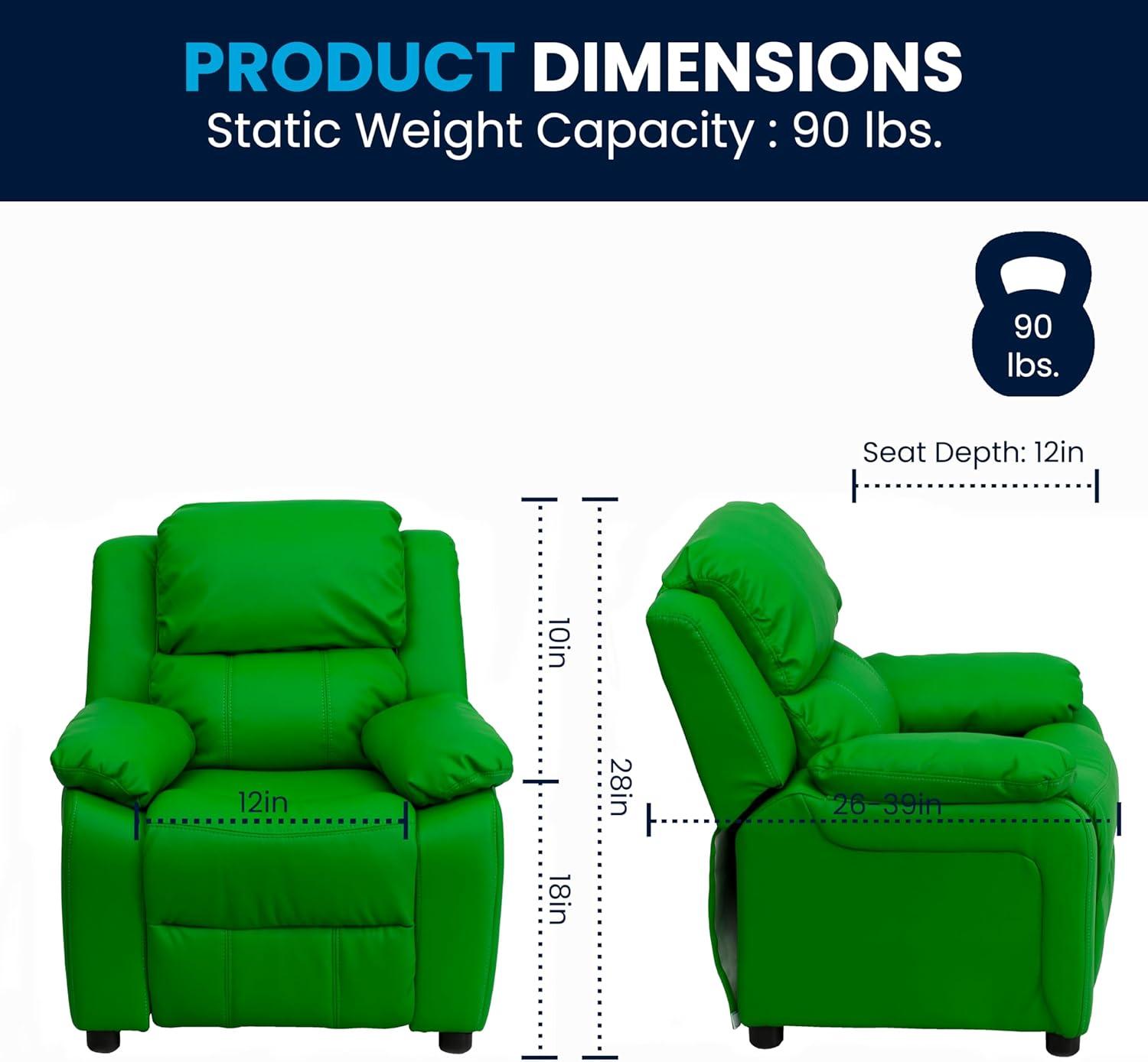 Green Microfiber Kids Recliner with Cup Holder