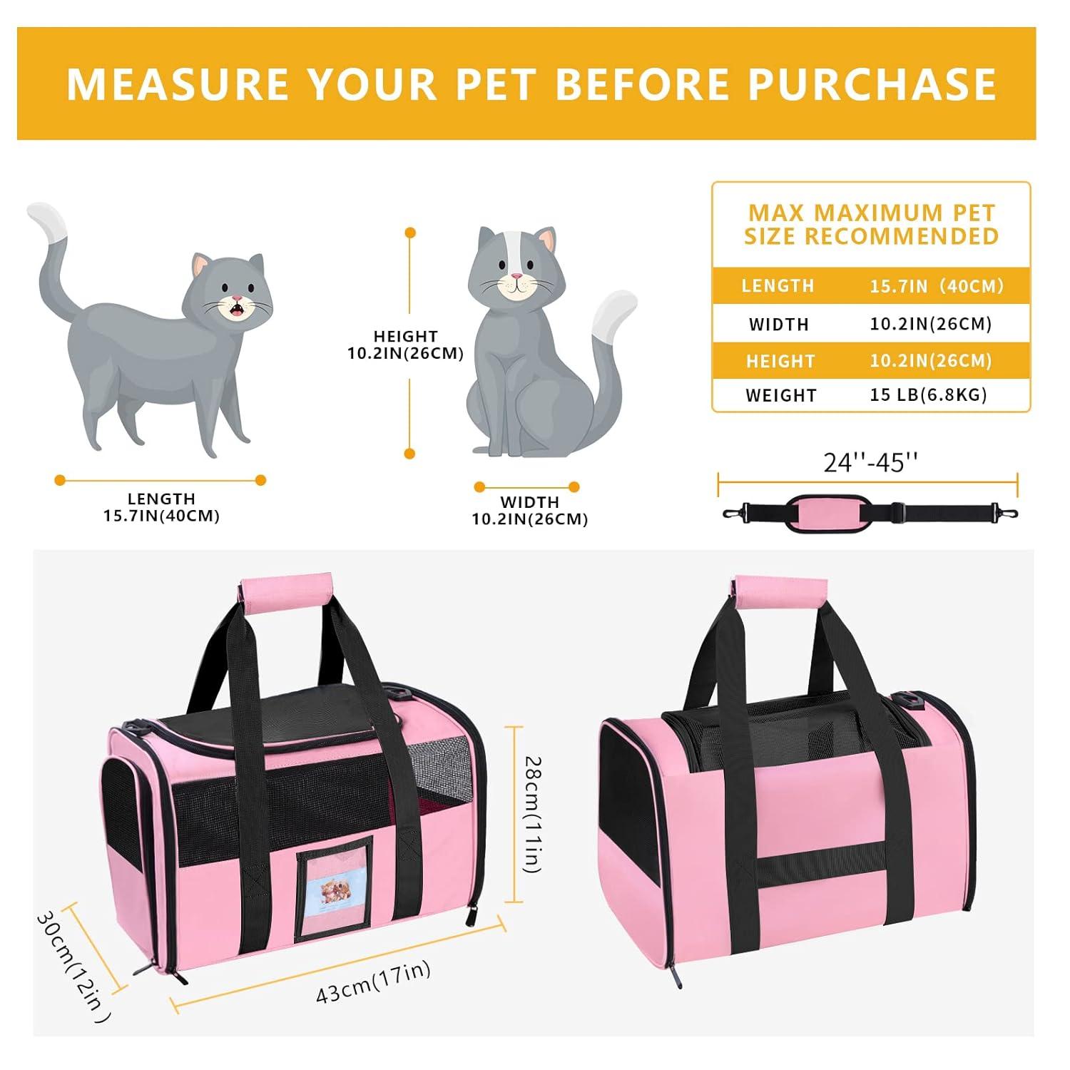 Cat Carrier Pet Carriers Airline Approved for Small Dogs Kitten Carriers for Small Medium Cats Under 15lb, Collapsible Soft Sided TSA Approved Travel Carrier, Pink