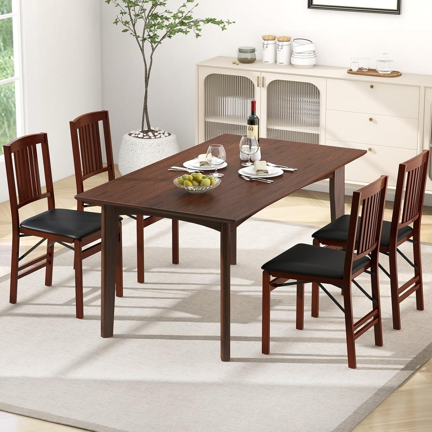 GVN Set of 2 Folding Chairs with Padded Seat and Rubber Wood Frame-Brown, Dining Room Chairs, Lounge Chair for Kitchen, Dining, Bedroom, Living