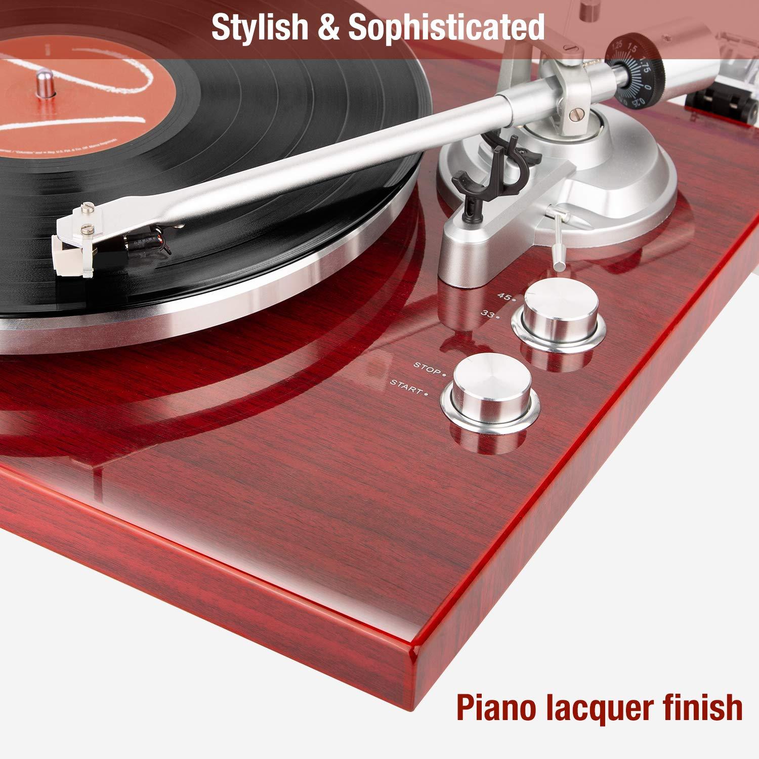 Vinyl Record Player Belt-Drive Turntable for Vinyl Records with Bluetooth Connectivity, USB Digital Output, Magnetic Cartridge & Adjustable Counterweight, AT-3600L, 33 or 45 RPM, M485-Red