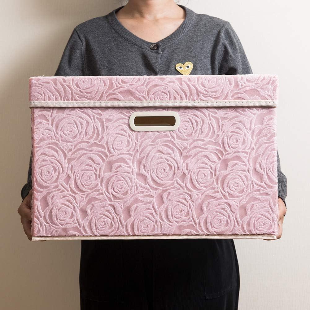 Pink Floral Fabric Collapsible Storage Cube with Lid