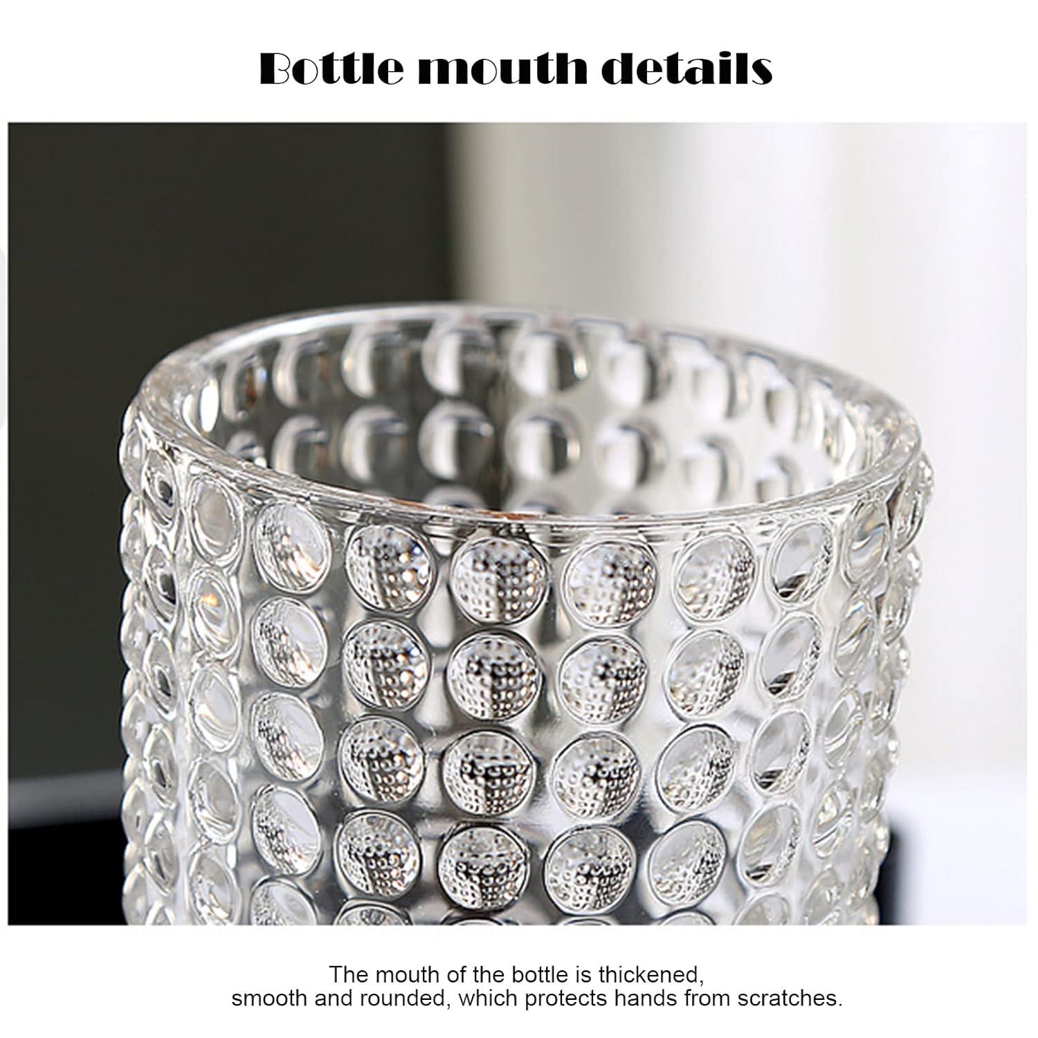 7 Inch Modern Glass Vase with Embossed Ribbed Base - Clear Hydroponic Design for Home Decor, Weddings Party Living Room, Dining Table Floral Arrangement Centerpiece