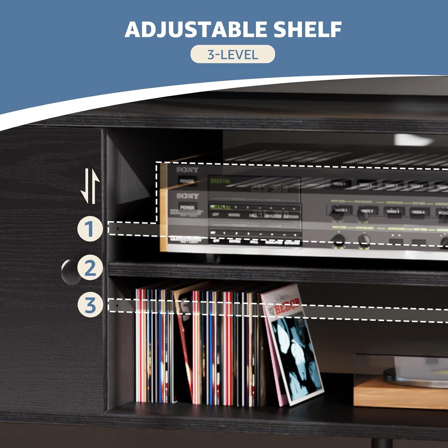 edx Modern TV Stand for 55-60 inch TV, Mid Century Entertainment Centre, Media Console Table with Storage for Living Room, Office, Black