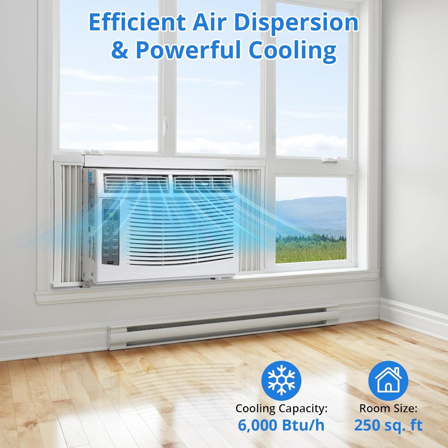 Homhougo 6,000 BTU Window Air Conditioner, 3-in-1 AC Unit (Cooling, Dehumidifying, Fan), Timer, Sleep/ECO Mode, Easy Installation Kit, Cools Rooms Up to 350 Sq.Ft, 115V/60Hz