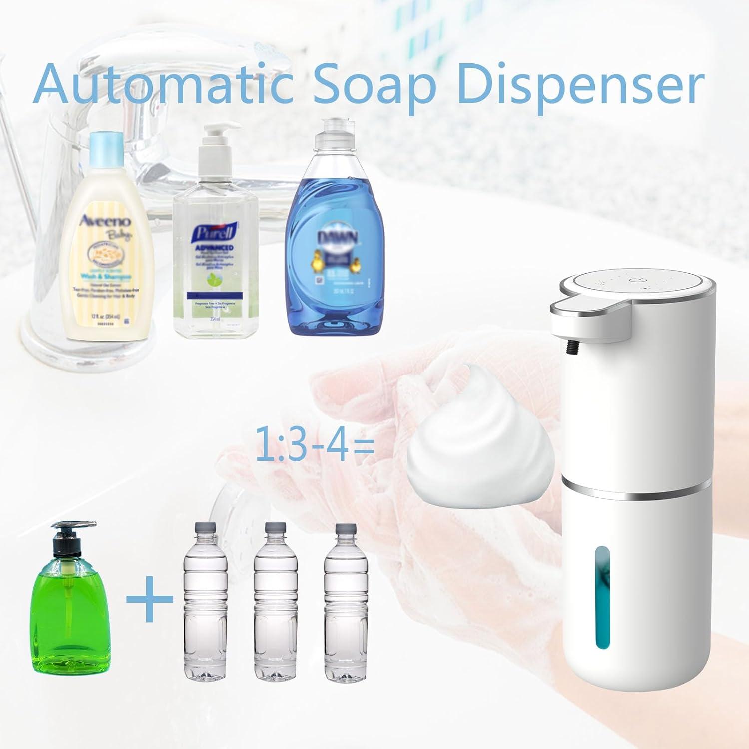Automatic Foaming Soap Dispenser, Rechargeable, 400ml Touchless Soap Dispenser, Wall-Mounted, Waterproof Hands Free Infrared Motion Sensor Countertop, Auto Foam, Soap Pump (P11), White