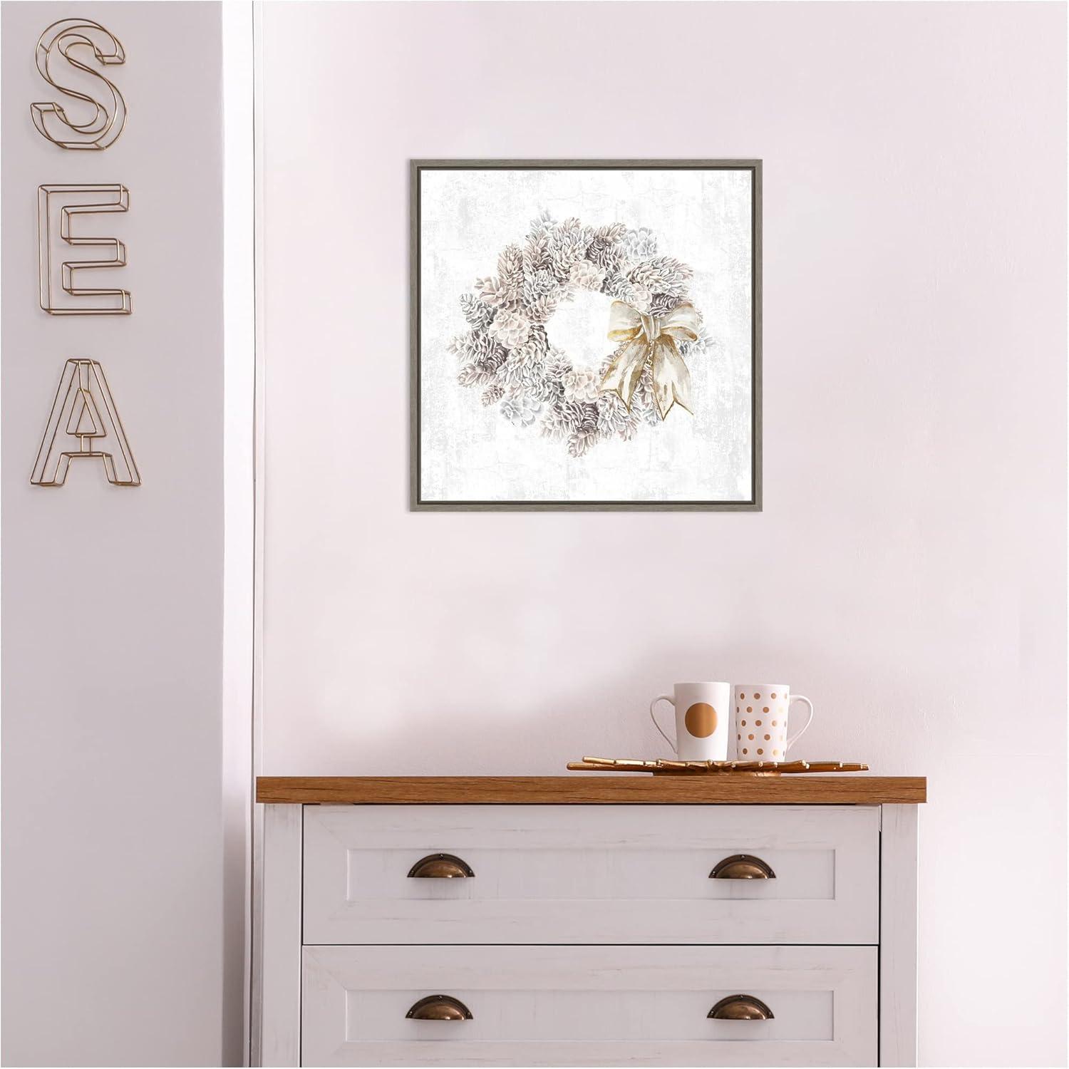 Amanti Art Pinecone Wreath by PI Studio Canvas Wall Art Print Framed 16 x 16-in.