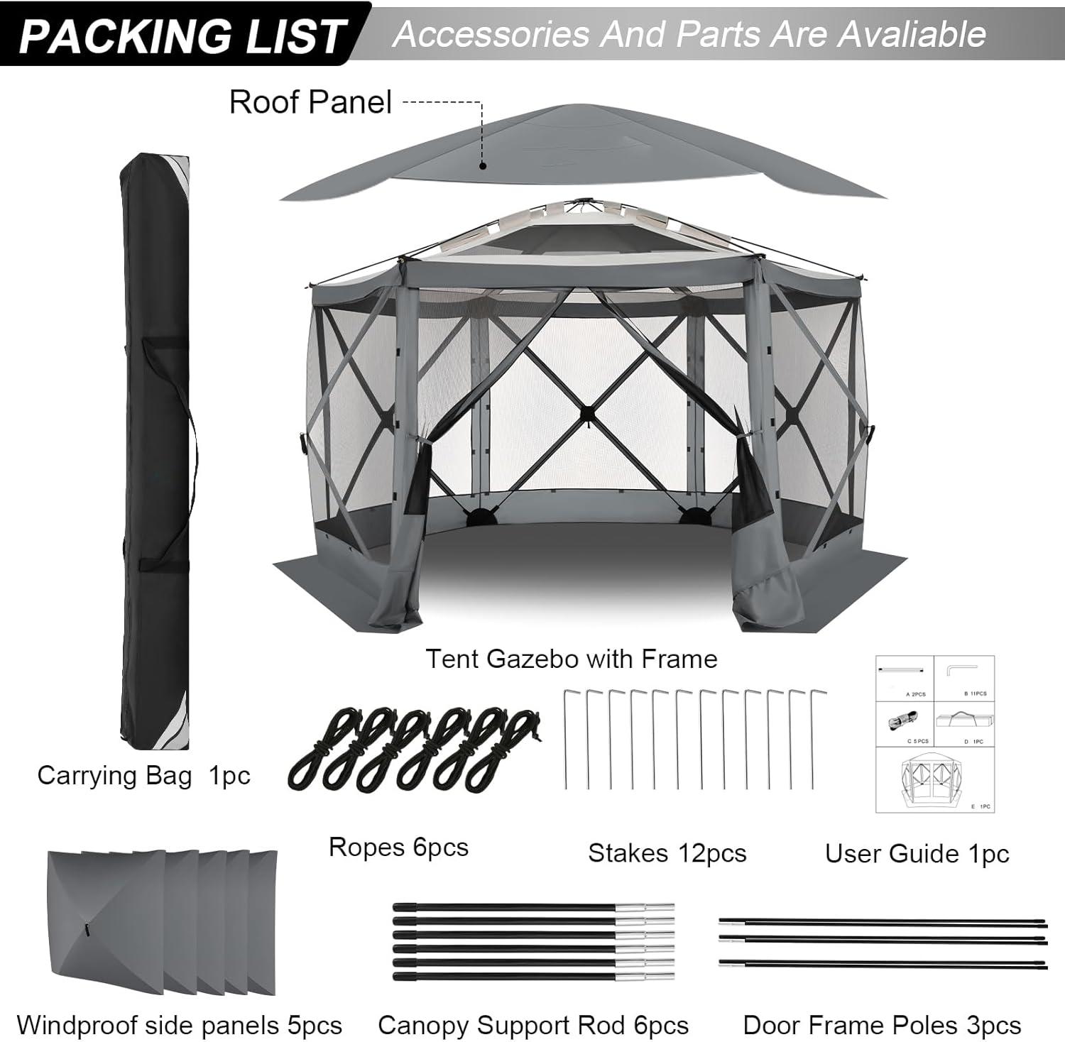 Gray 12x12 Pop-Up Gazebo with Mesh Top and Mosquito Netting