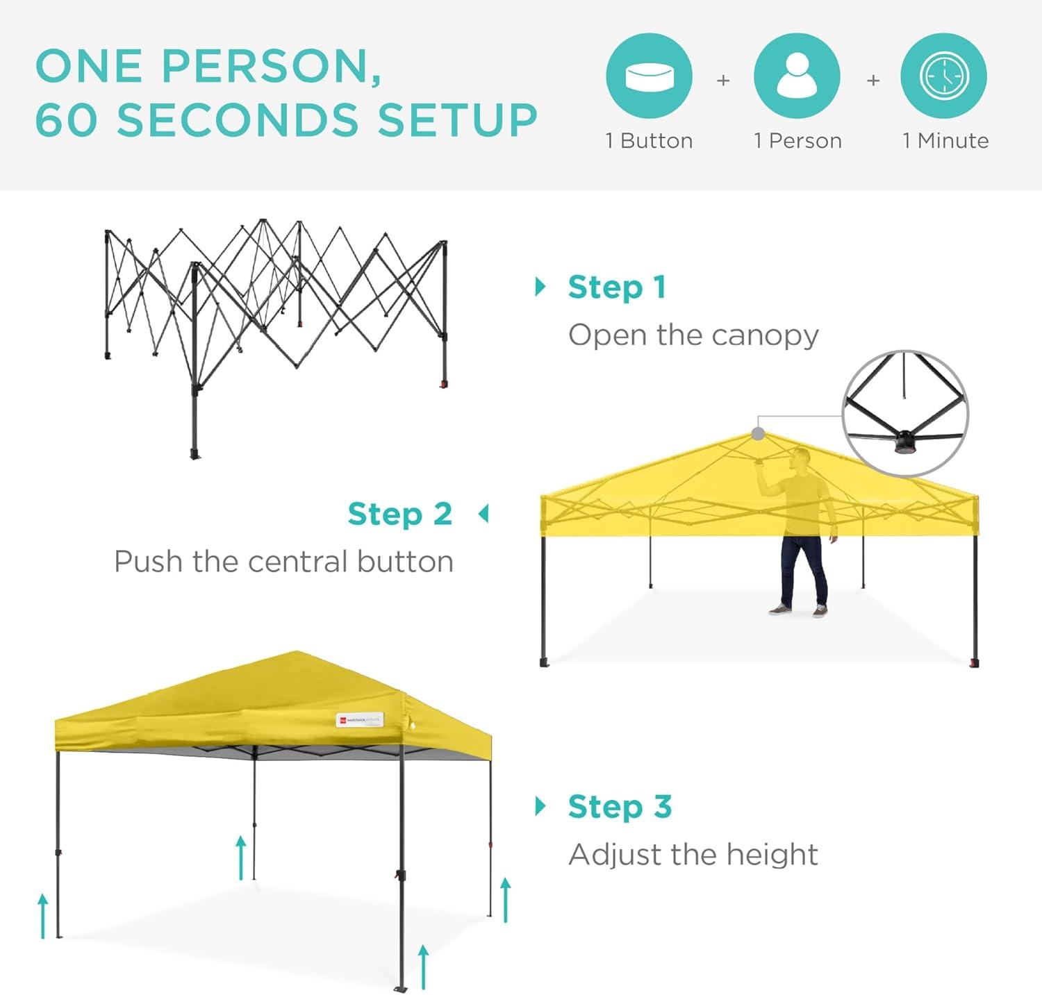 Best Choice Products 10x10ft Easy Setup Pop Up Canopy w/ 1-Button Setup, Wheeled Case, 4 Weight Bags - Yellow