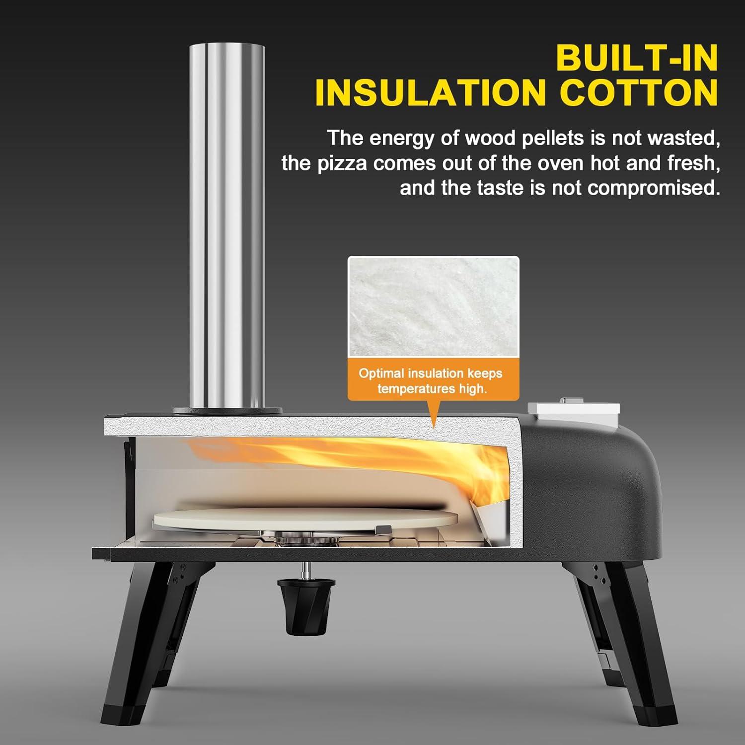 Pizza Oven Outdoor 12" Wood Fired Pizza Ovens Pellet Pizza Stove for Outside, Portable Stainless Steel Pizza Oven for Backyard Pizza Maker Portable Mobile Outdoor Kitchen (Swivel Grey)