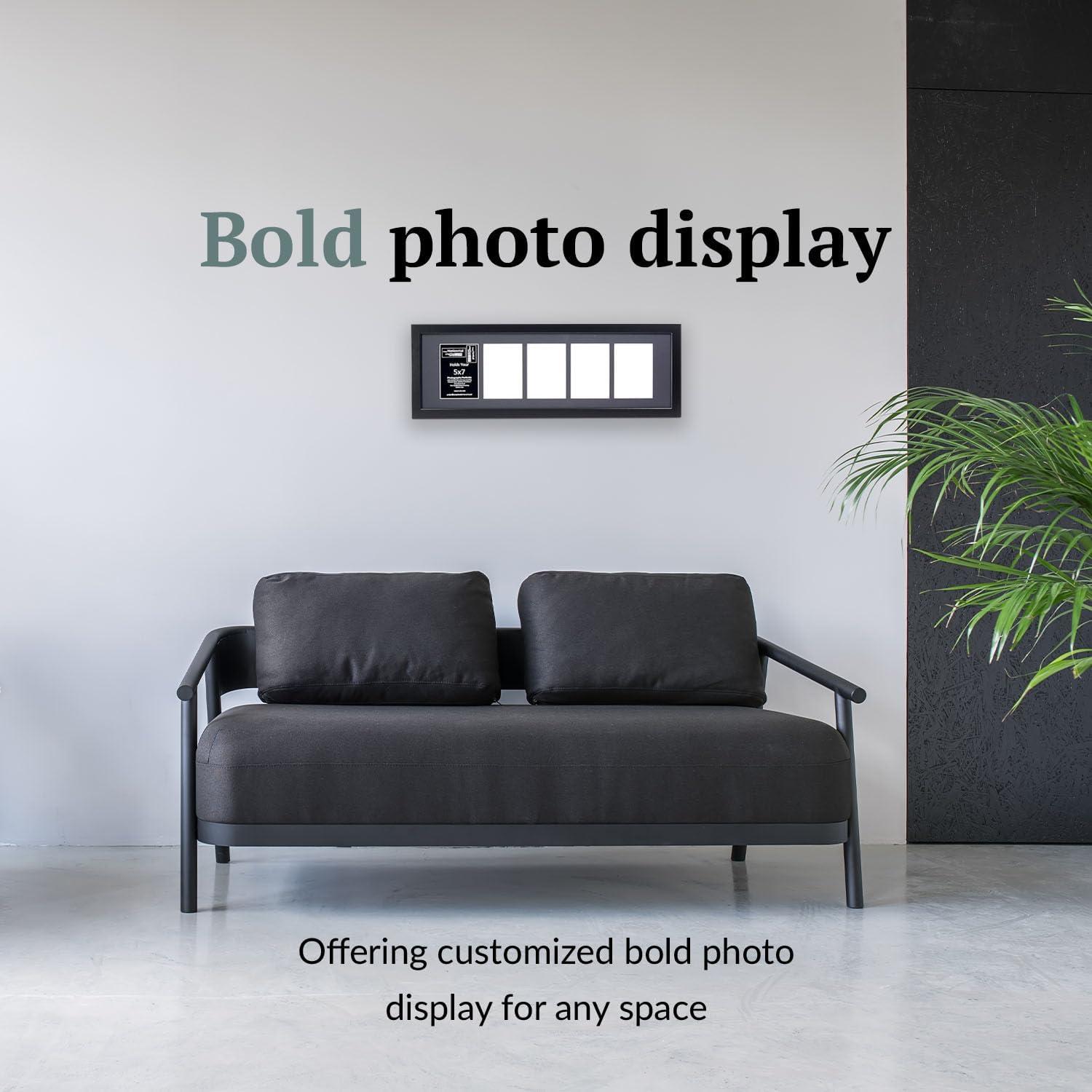 Creative Letter Art - 5 Opening 5x7 Black Picture Frame with 10x32-inch Black Mat Collage including Full Strength Glass, Alphabet Photography