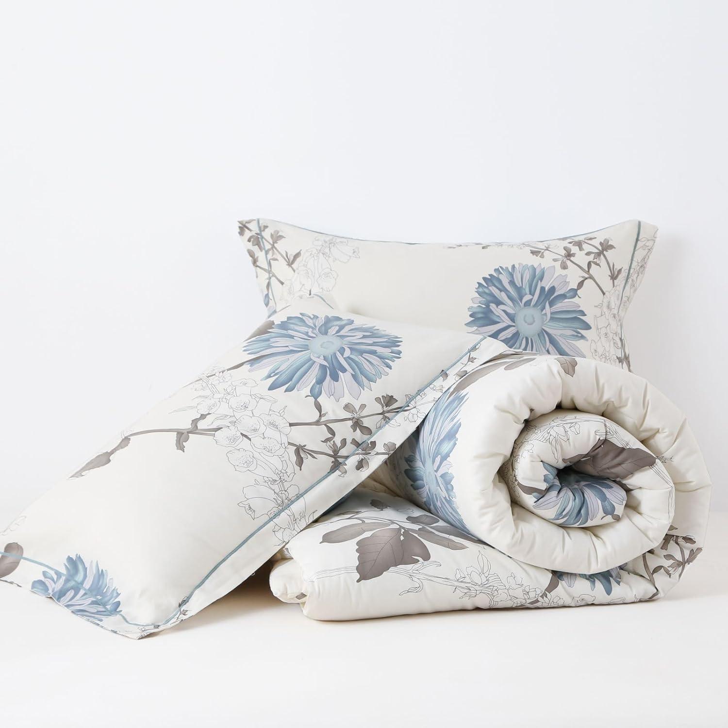 Queen White and Green Floral Reversible Microfiber Comforter Set