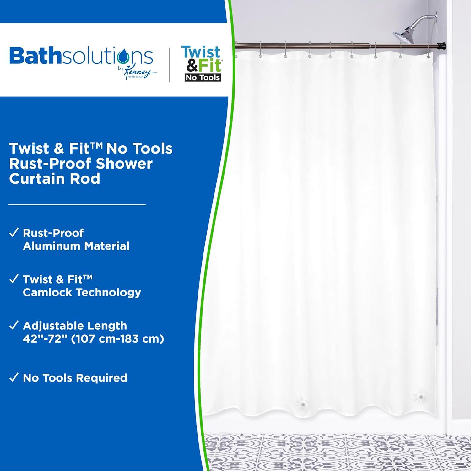 Kenney® Twist & Fit™ No Tools Rust-Proof Painted Aluminum Straight Tension Shower Curtain Rod, 42-72", Matte Oil Rubbed Bronze