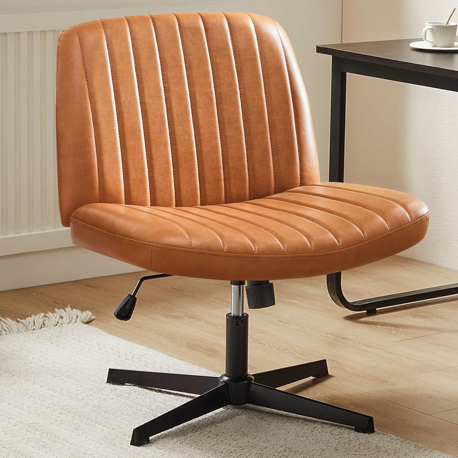 Upholstered Armless Swivel Task Chair| FIRNEWST | Brown