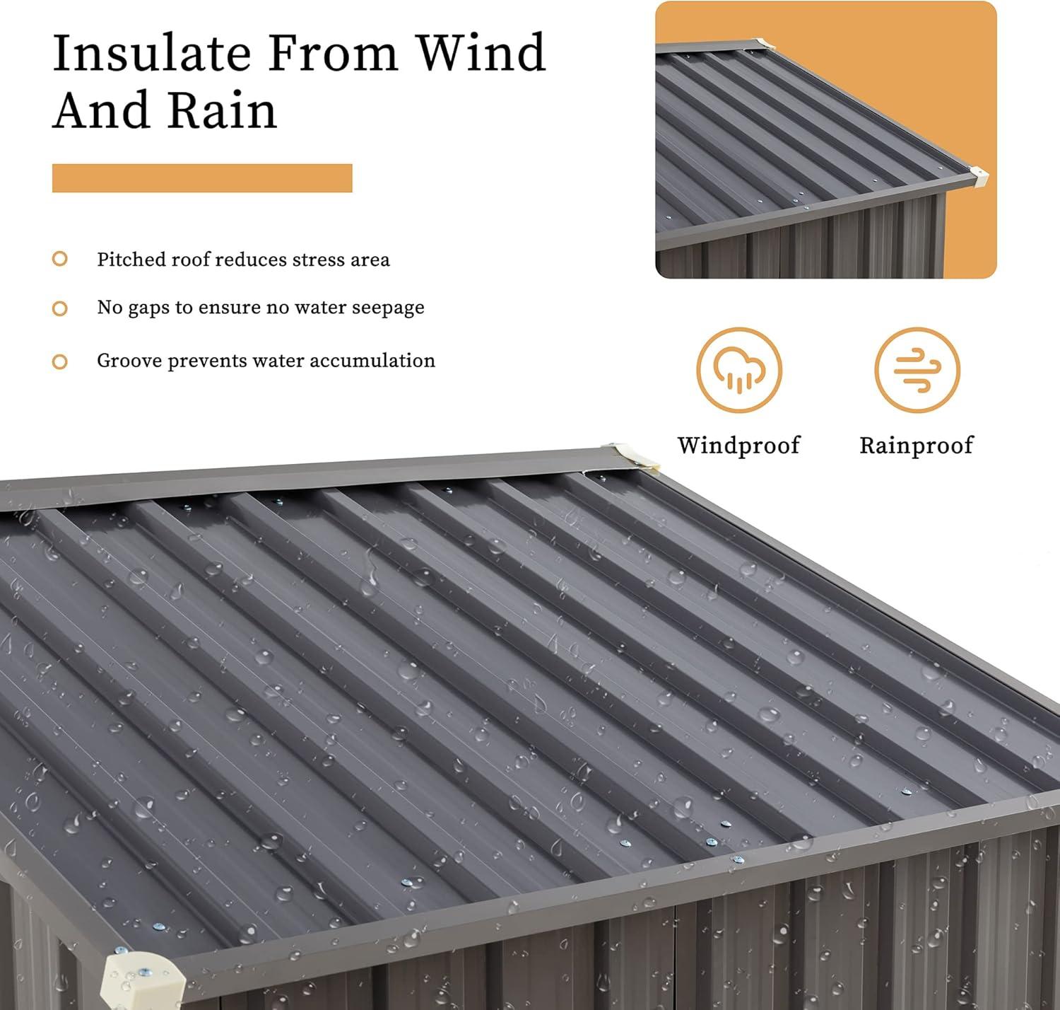 Futzca  6 x 4 x 6 FT Outdoor Metal Tool Shed Clearance with Lockable Door, Waterproof (Grey) - N/A 6x4x6 FT /Grey