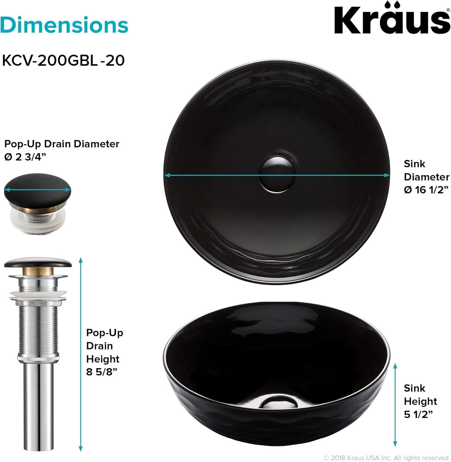 KRAUS Viva Thin Porcelain Ceramic Vessel Bathroom Sink with Pop-Up Drain