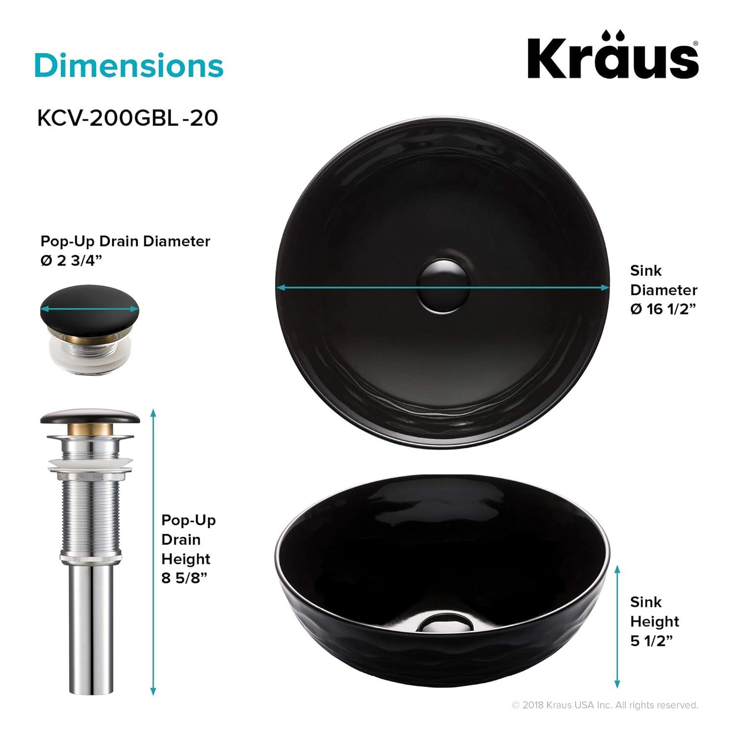KRAUS Viva Thin Porcelain Ceramic Vessel Bathroom Sink with Pop-Up Drain