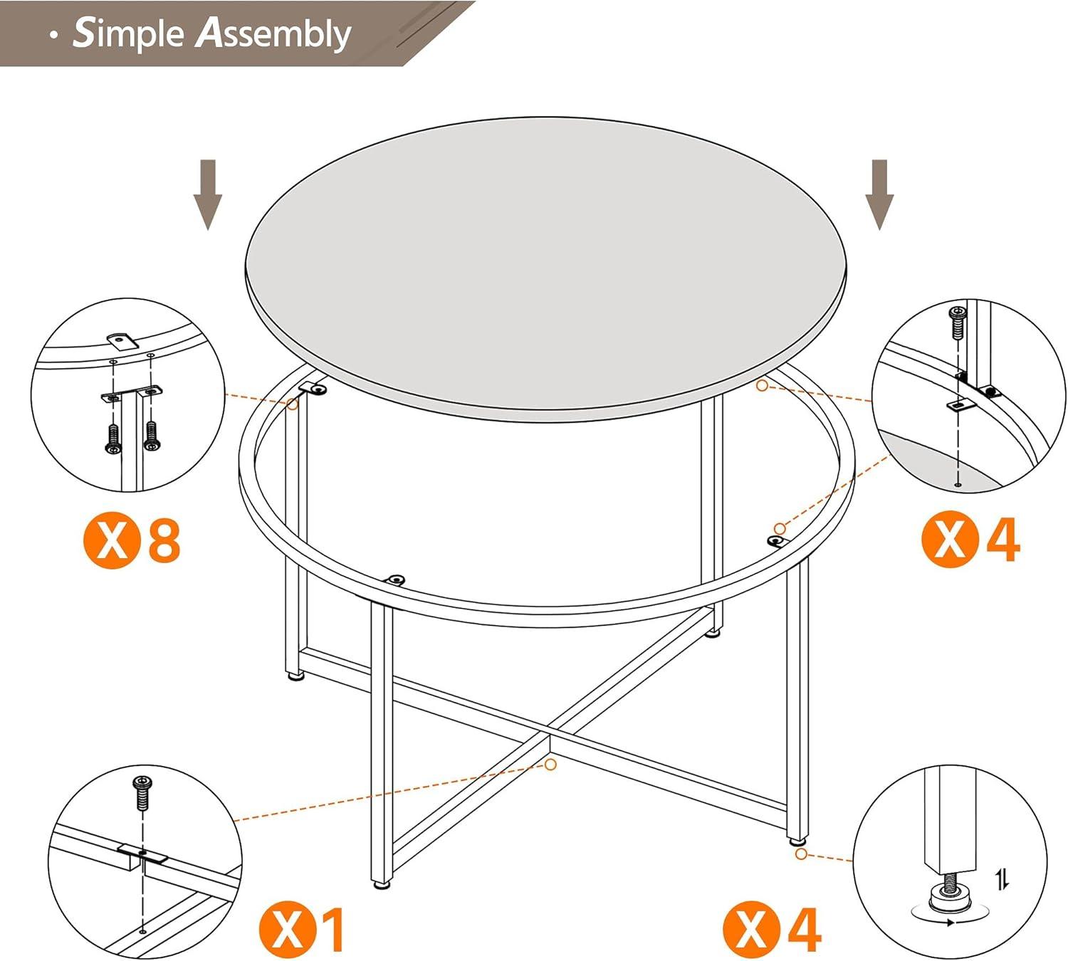 Yaheetech Faux Marble Coffee Table, Modern Round Accent Table with X-Base & Metal Frame, 35.5in Center Tables for Living Room & Dining Room, White and Black