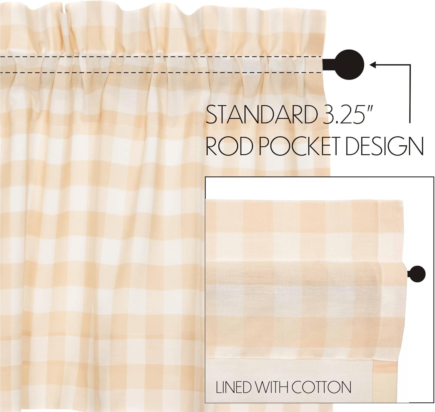 Annie Buffalo Check Tan and White Cotton Rod Pocket Valance, 16x60