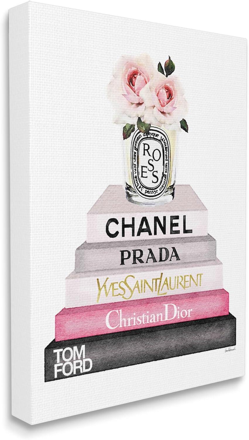Stupell Book Stack Fashion Candle Pink Rose Canvas Art, 24 x 1.5 x 30
