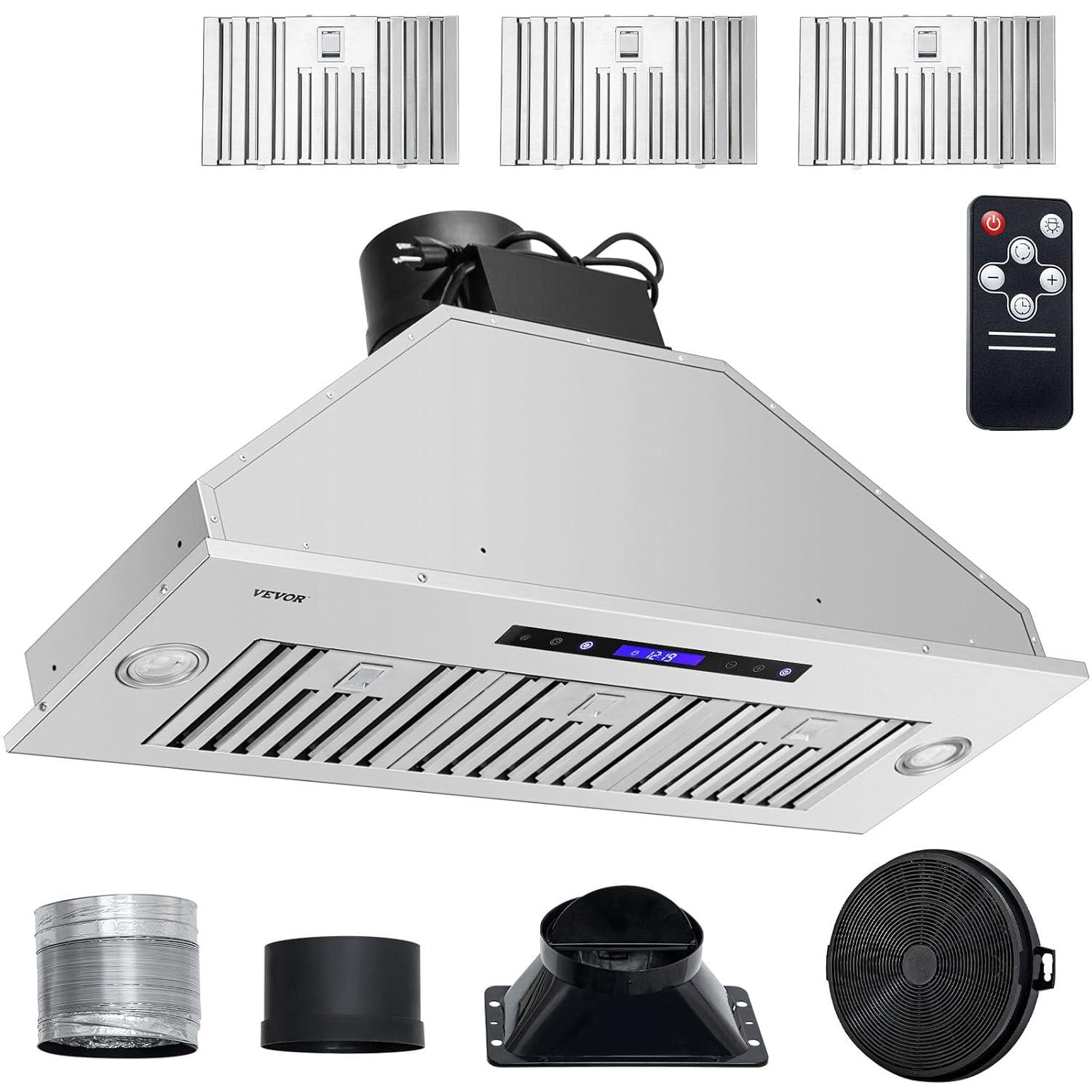 VEVOR 36" 900 CFM 4 Speed Ducted Insert Range Hood with Charcoal Filter and Light