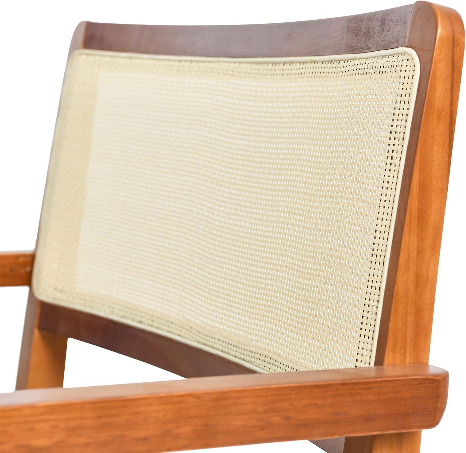 Creative Co-Op Crawford Mid-Century Modern Eucalyptus Wood Arm Chair W/ Cane Back and Velvet Upholstered Seat Cushion,Dark Blue