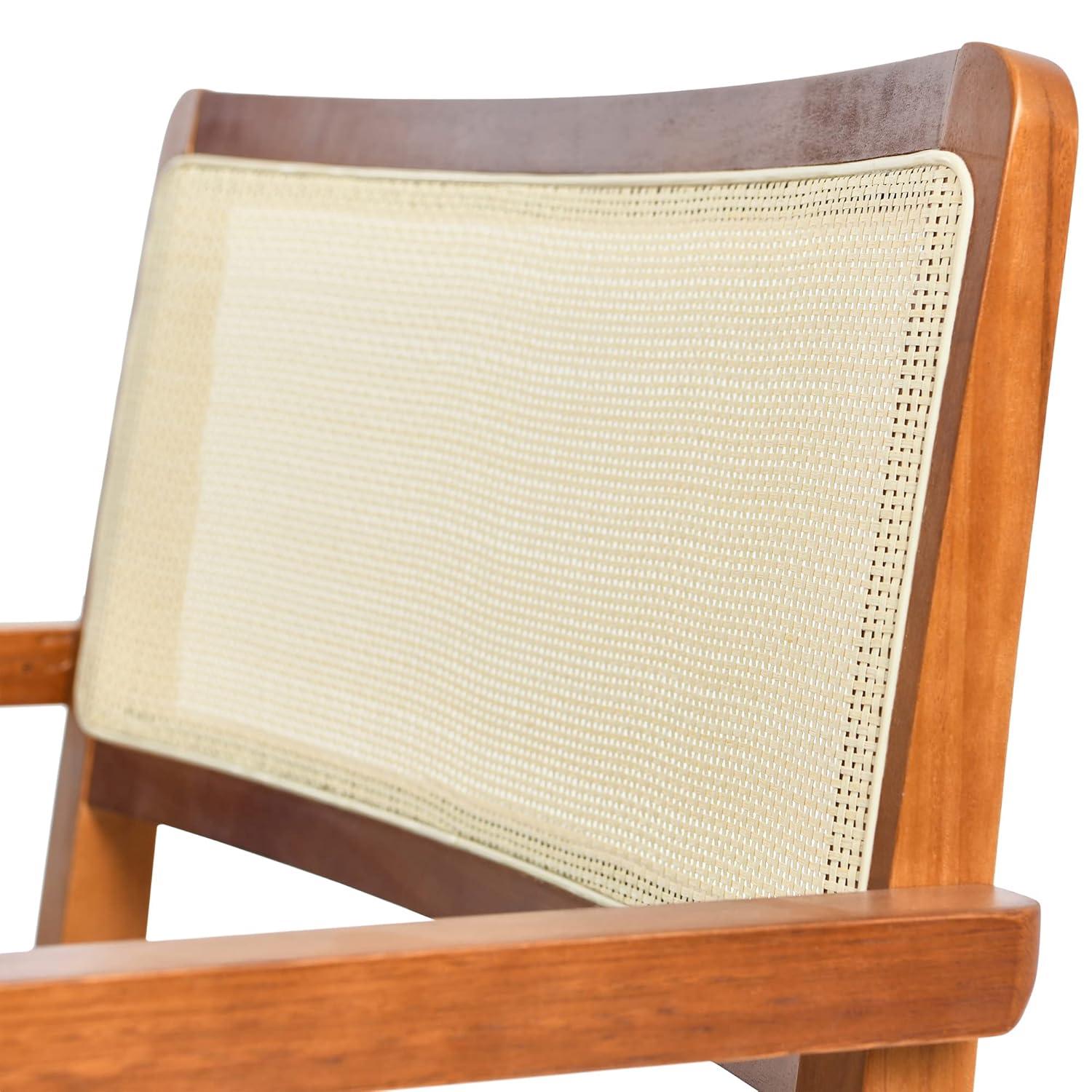 Creative Co-Op Crawford Mid-Century Modern Eucalyptus Wood Arm Chair W/ Cane Back and Velvet Upholstered Seat Cushion,Dark Blue