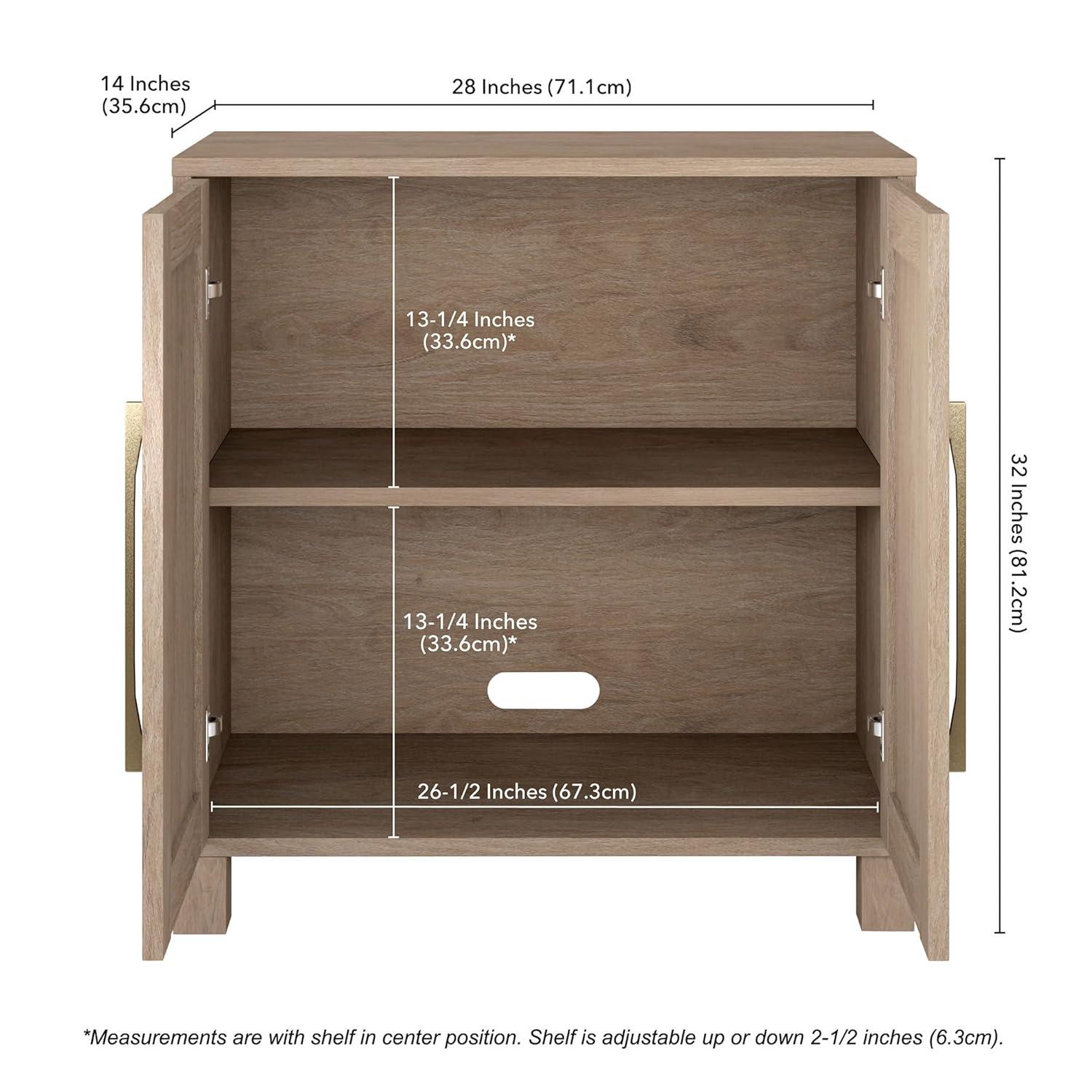 Evelyn&Zoe MDF 28" Wide Accent Cabinet Adjustable Center Shelf Two Swing-Out Doors, Gray Oak