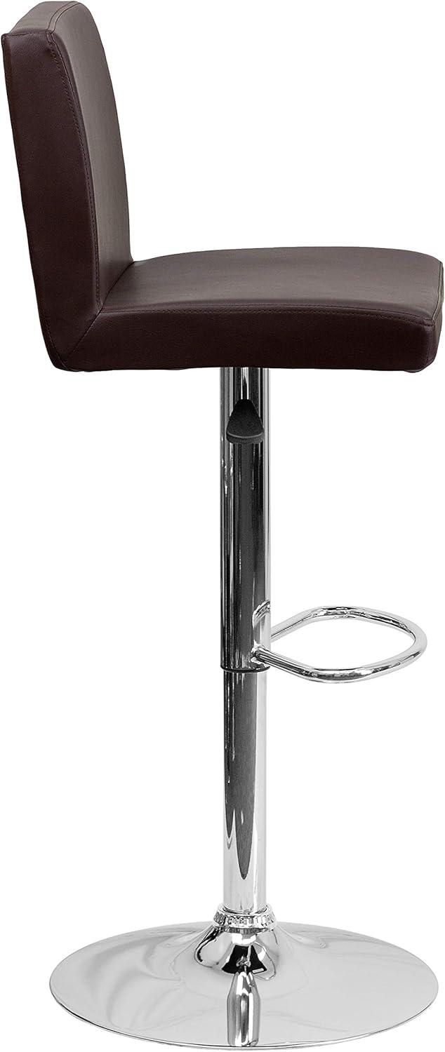 Luxurious Brown Vinyl Adjustable Swivel Barstool with Chrome Base