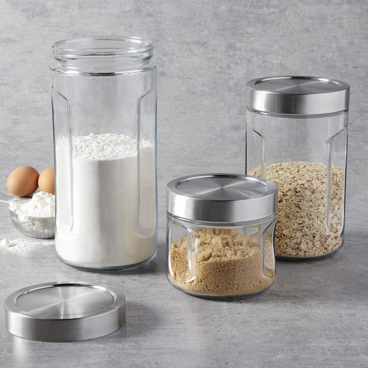 Clear Glass Stackable Jar Set with Stainless Steel Lids, 3 Piece